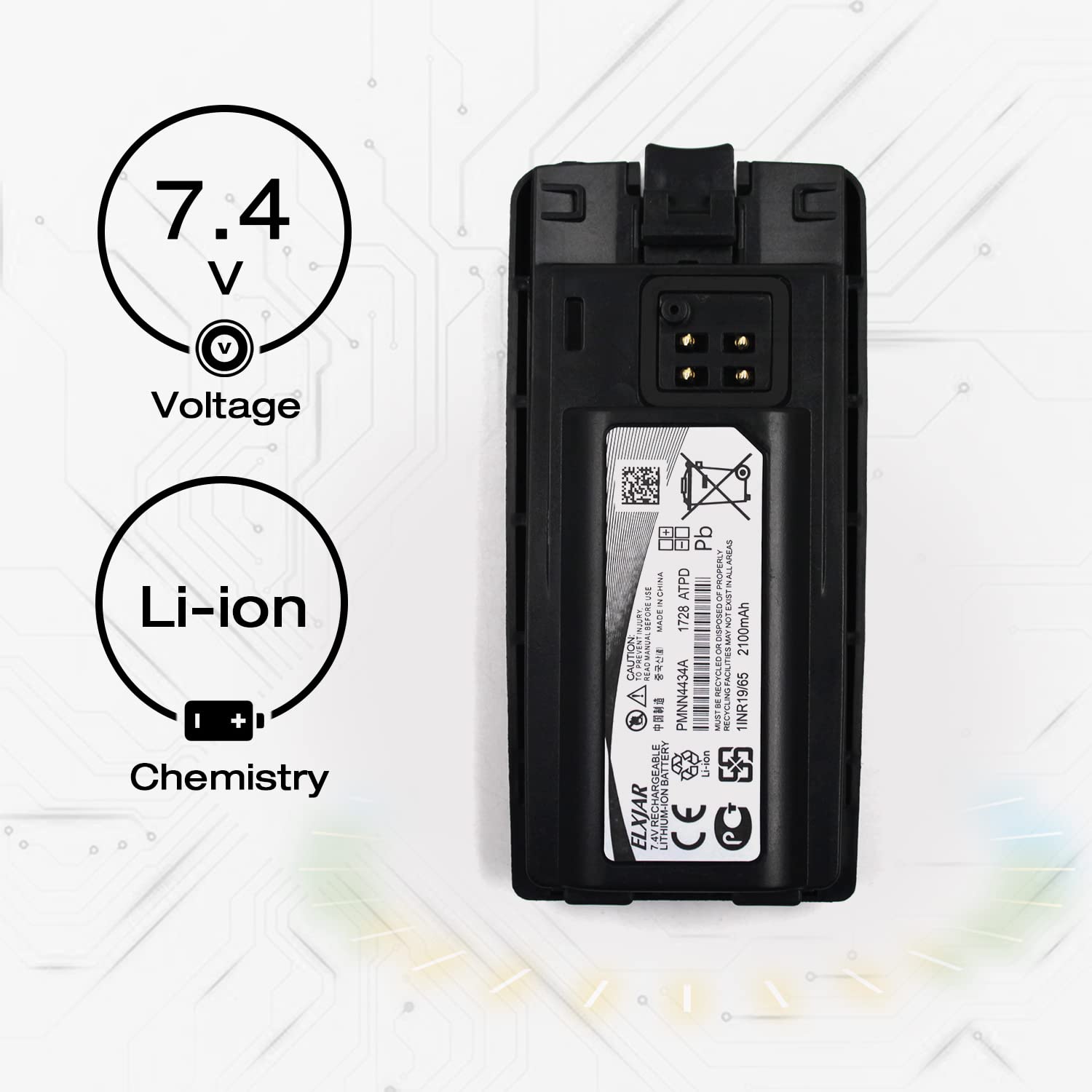 Elxjar (2 Pack) 7.4V 2100Mah Pmnn4434A Li Ion Battery Compatible With Motorola Rmu2040 Rmm2050 Rmv2080 Rmu2080 Rmu2080D Xt420 Xt460 Rmu Rmv Rmm Series Two Way Radio Pmnn4434 Pmnn4434Ar