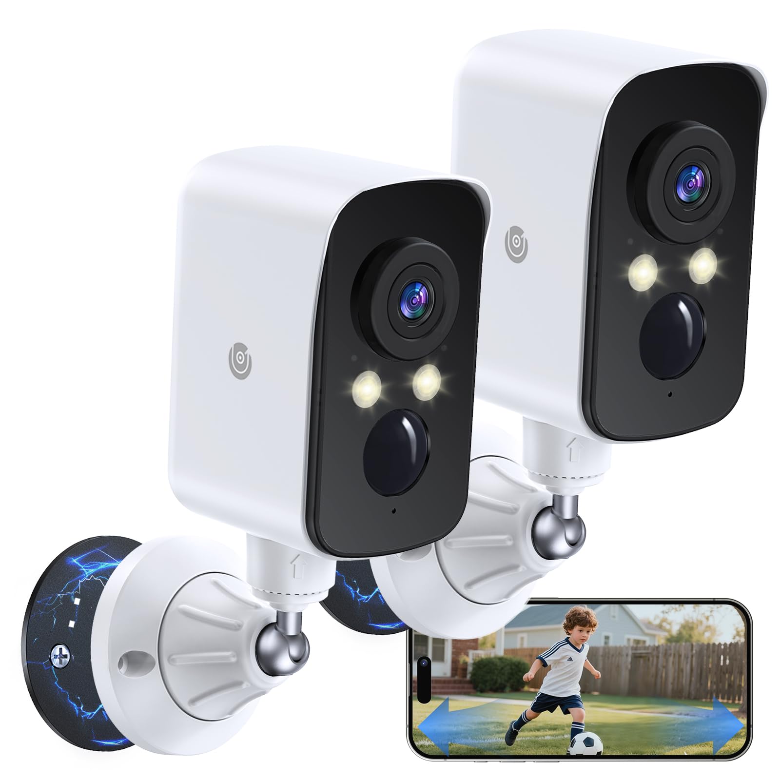 Naseto 360 View Wireless Outdoor Security Camera, No Subscription Free 7-Day Cloud/SD, Pan, AI Detection, Magnetic, Battery Powe