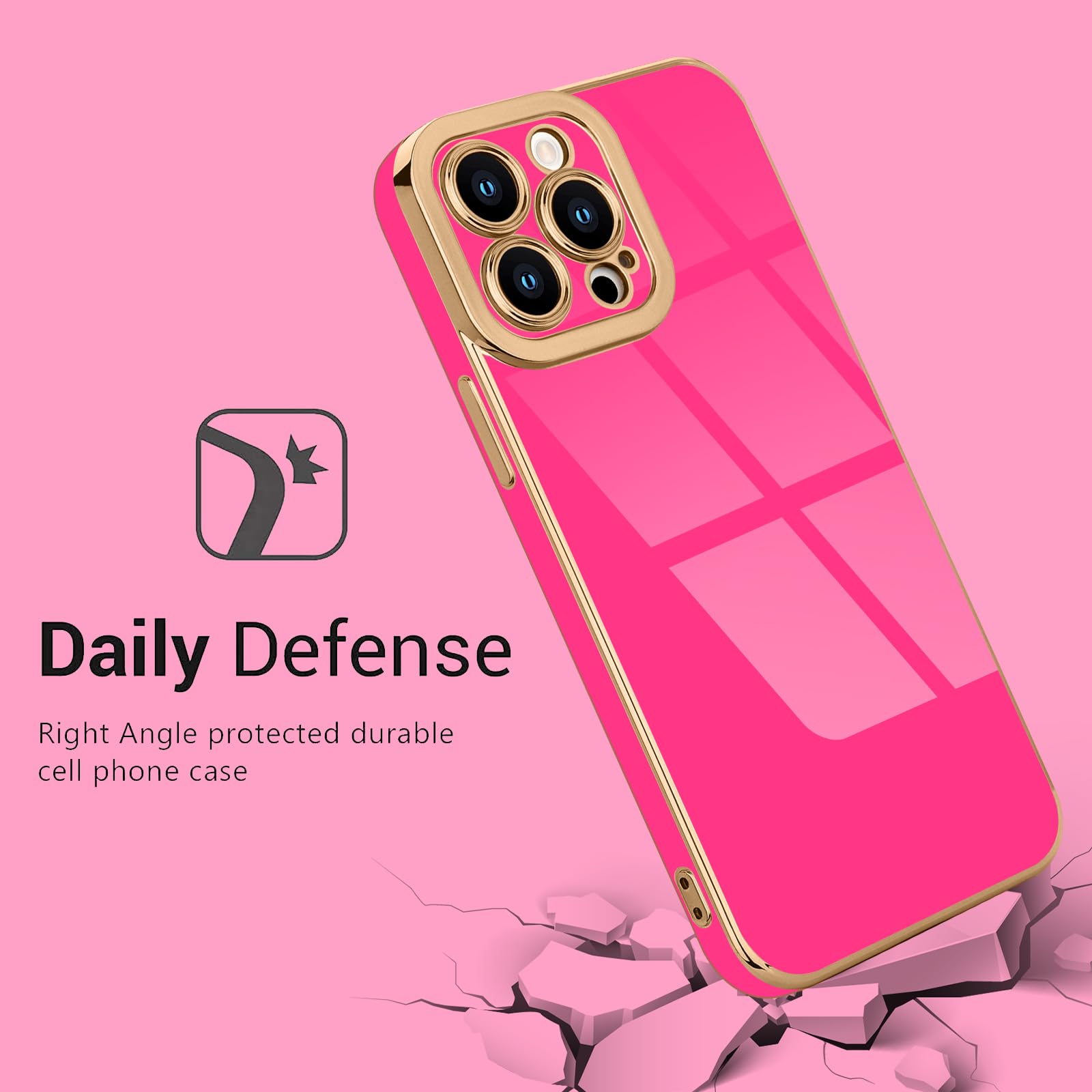 Lafunda Designed For Iphone 14 Pro Max Case, Cute Luxury Plating Case For Women Girls Golden Edge Shockproof Tpu Bumper Cover Wi