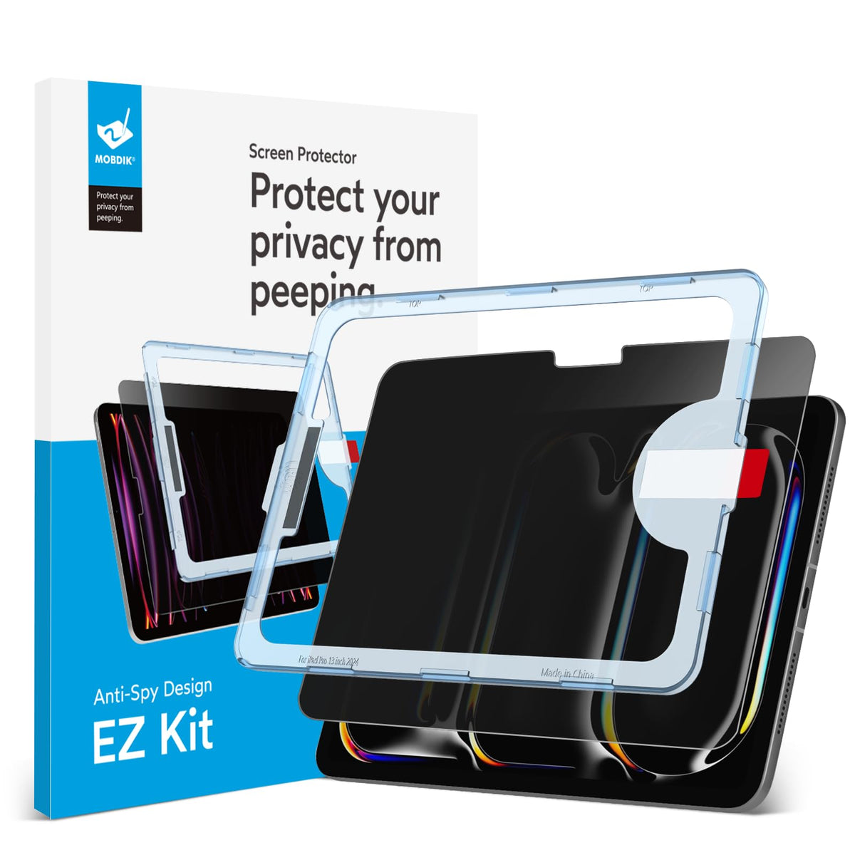 Mobdik Privacy Screen Protector Compatible With Ipad Pro 13 Inch 2024 M4 [Anti Spy] [9H Tempered Glass] [Ez Kit]   1 Pack