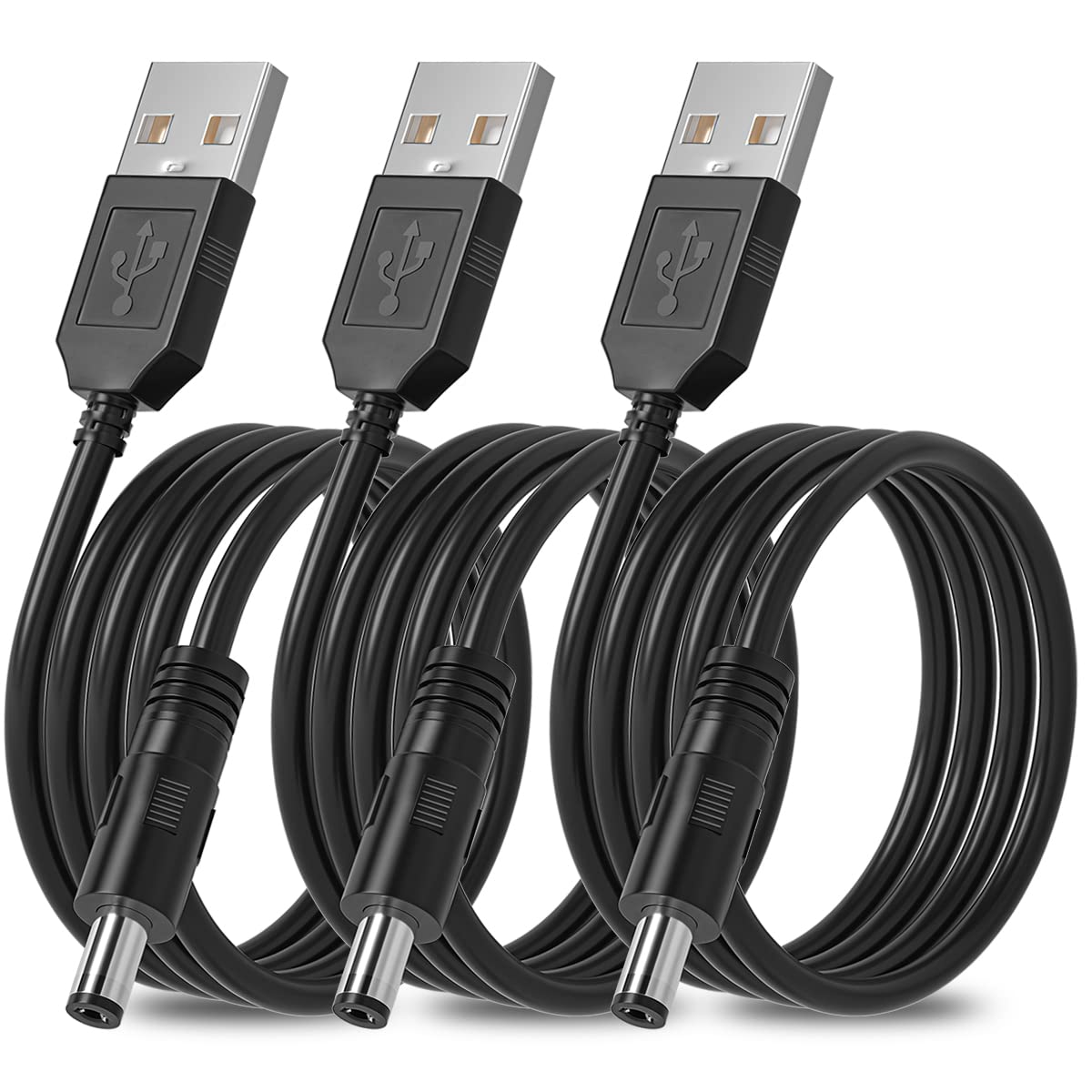 SIOCEN 3-Pack 4ft USB 2.0 A Type Male to DC 5.5 x 2.1mm DC 5V Power Plug Connector Cable USB to 5v Power Cable USB to DC Power C