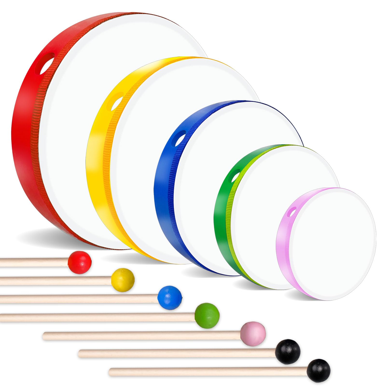 5 Pcs Kids Hand Drum Adults Wood Frame Drum Set With Drum Stick 12 Inch 10 Inch 8 Inch 6 Inch Percussion Musical Instruments For
