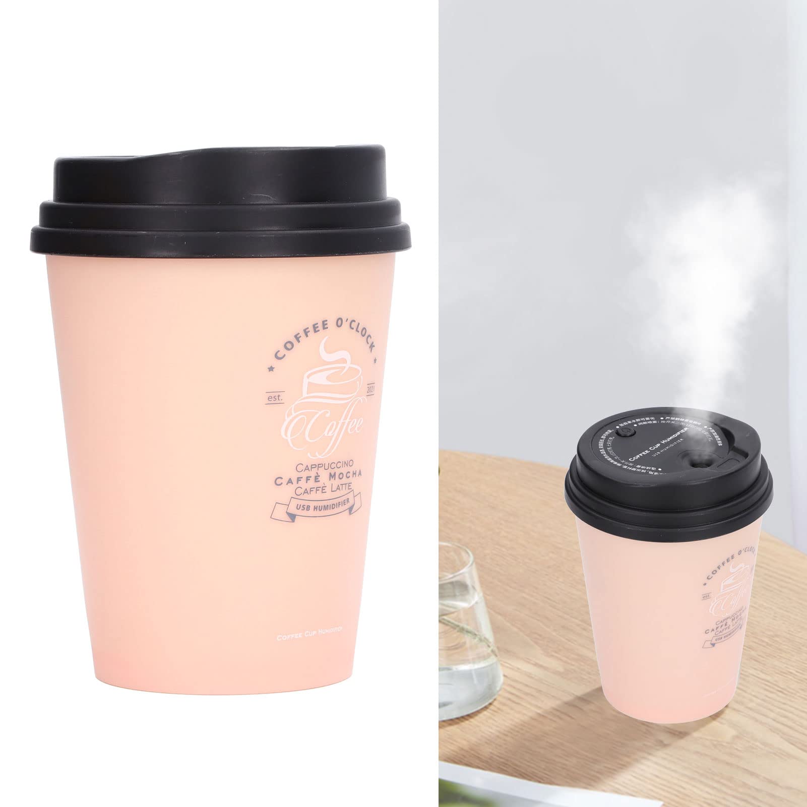 Humidifiers For Bedroom, 300Ml Cool Mist Humidifiers, Usb Mini Cute Coffee Cup Humidifier, Car Humidifier, Pink Desk Humidifier,