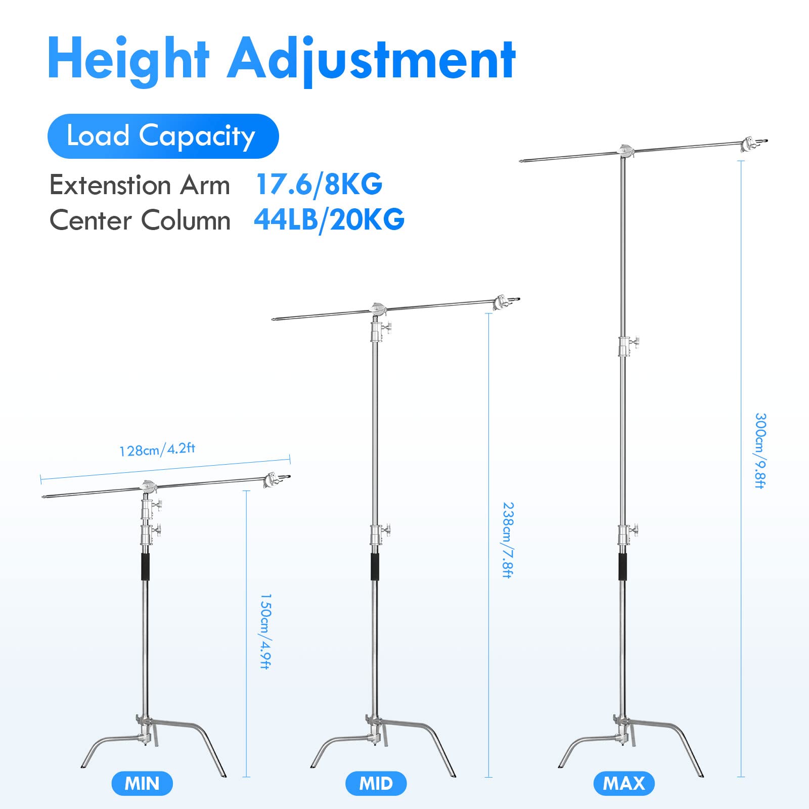 Emart Photography C Stand With Boom Arm, 10Ft/300Cm Adjustable Heavy Duty Light Cstand With 4.2Ft/128Cm Holding Arm, 2 Pieces Gr