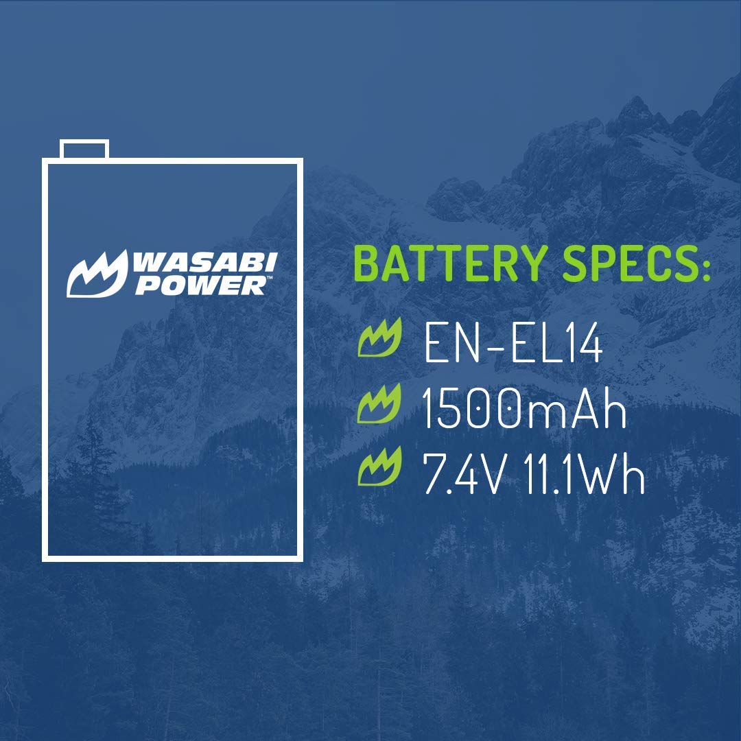 Wasabi Power Battery (2-Pack) For Nikon En-El14, En-El14A And Nikon Coolpix P7000, P7100, P7700, P7800, D3100, D3200, D3300, D51