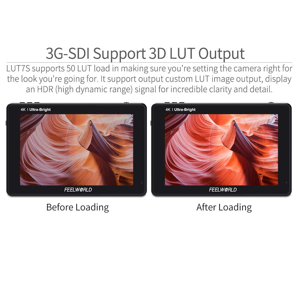 Feelworld Lut7S 7 Inch 2200Nit Ultra Bright Sdi Touch Screen Dslr Camera Field Monitor With 3D Lut Waveform Vectorscope Automati