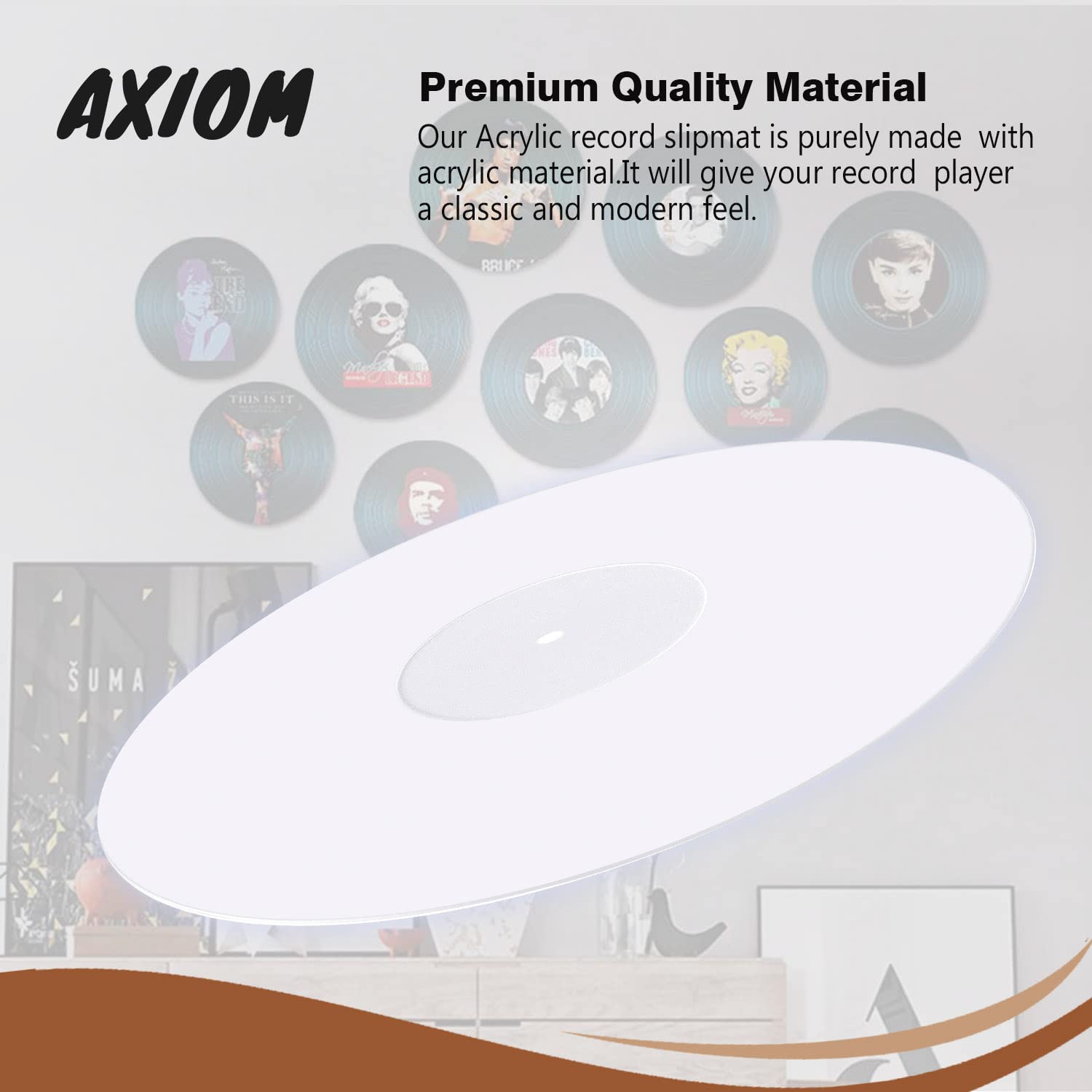Axiom Acrylic Slipmat for Vinyl LP Turntables - 2.7mm Thick, Anti-static, White - Enhances Sound and Bass Quality