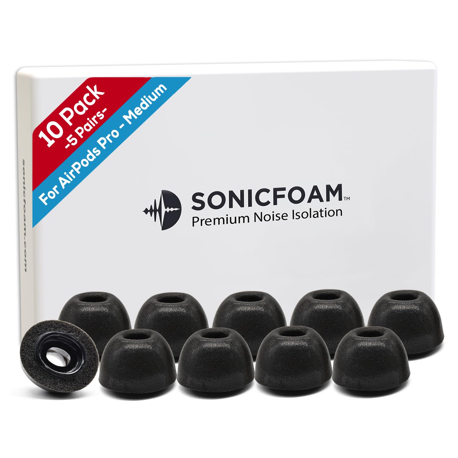 Sonicfoam Memory Foam Earbud Tips - Premium Noise Isolation  Replacement Foam Ear Tips  10 Pack For Airpods Pro (Sfair Medium  Black) -Like New