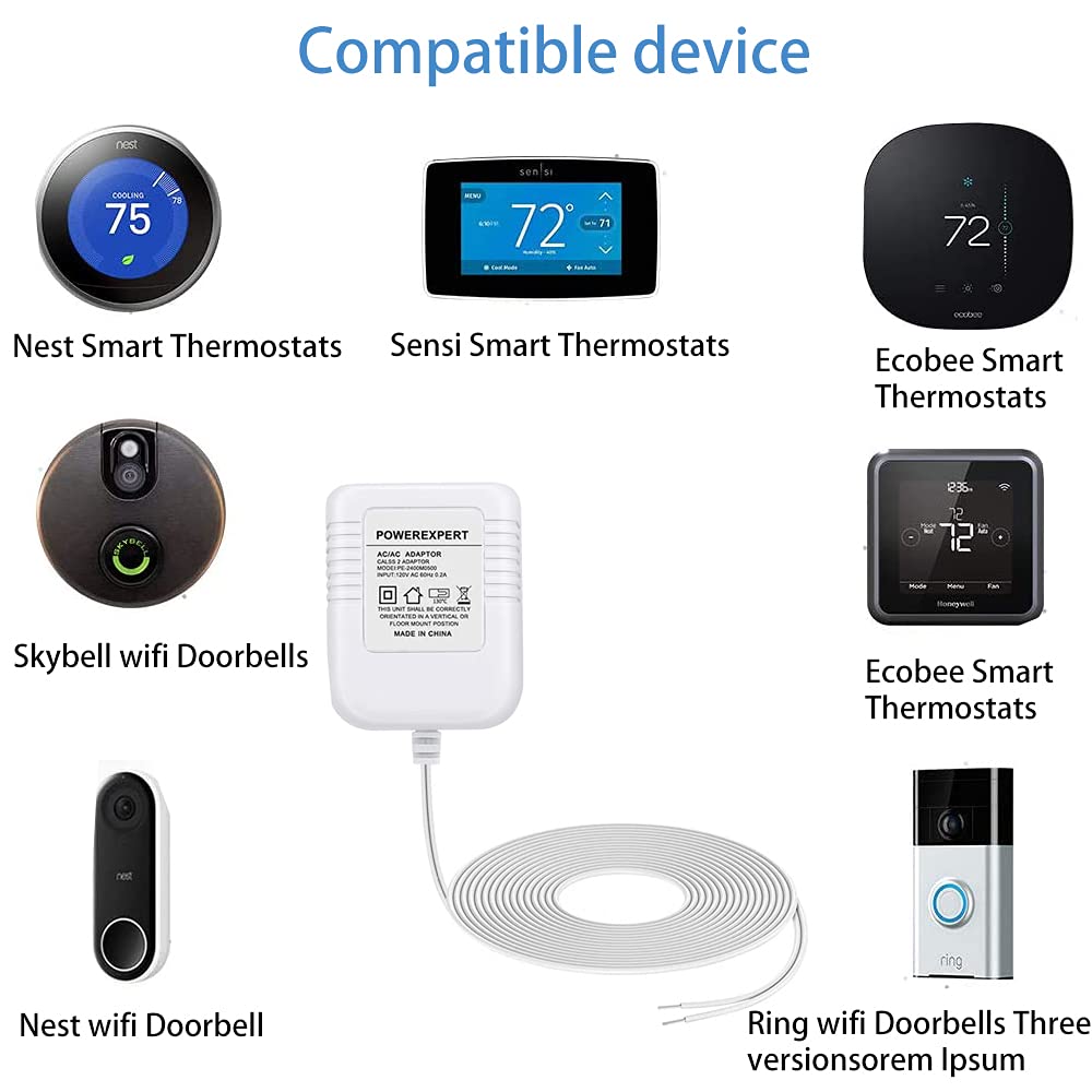 24Volt Transformer C Wire Adapter For Thermostat And All Versions Of Ring Doorbell, Compatible With Nest, Ecobee, Honeywell, Sen