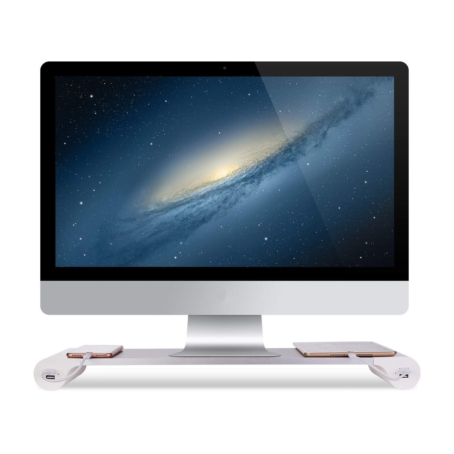 Pg Desktop Monitor Stand With 4 Usb Charging Ports   Convenient Keyboard Organiser And Monitor Raising Stand For Laptops, Tvs, Printers, Fax Machines And Computers   Convenient Desktop Organiser