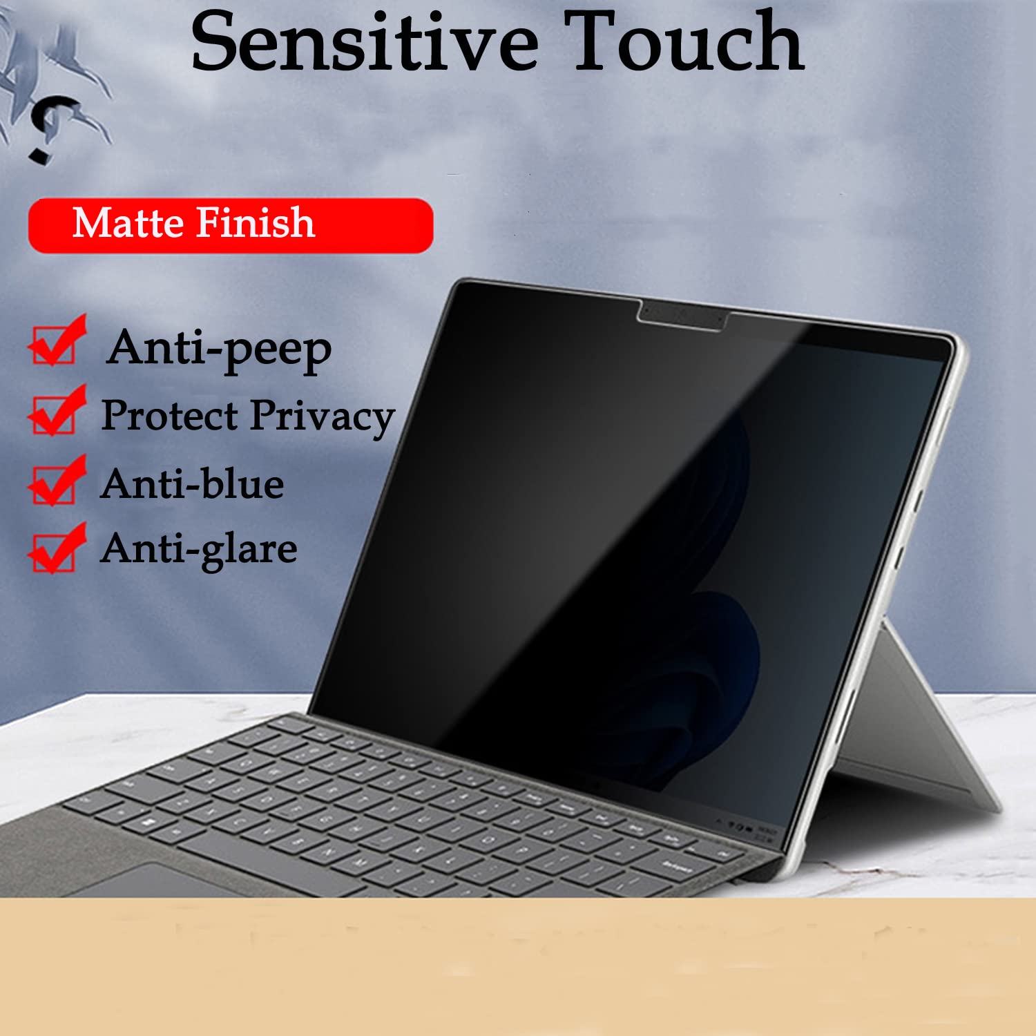 Fydikhn Privacy Screen Protector Suit For Surface Pro 7 Plus, Pro 7, Pro 6, Pro 5, Pro 4 12.3 Inch, Dark Anti Spy Screen Film Gu