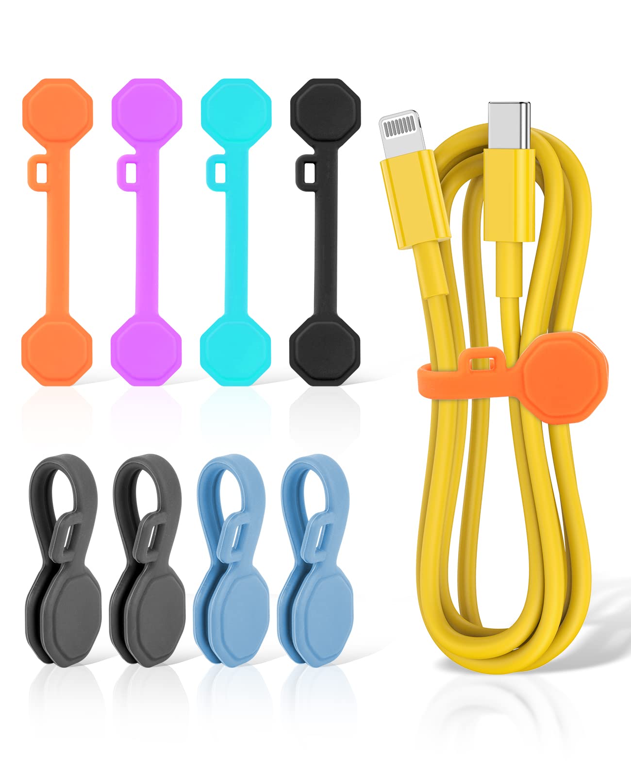 8Pcs Silicone Magnetic Cable Ties & Clips, Cord Organizer [1S] Management Reusable Magnet Cable Organizer, Phone Cord Holder For