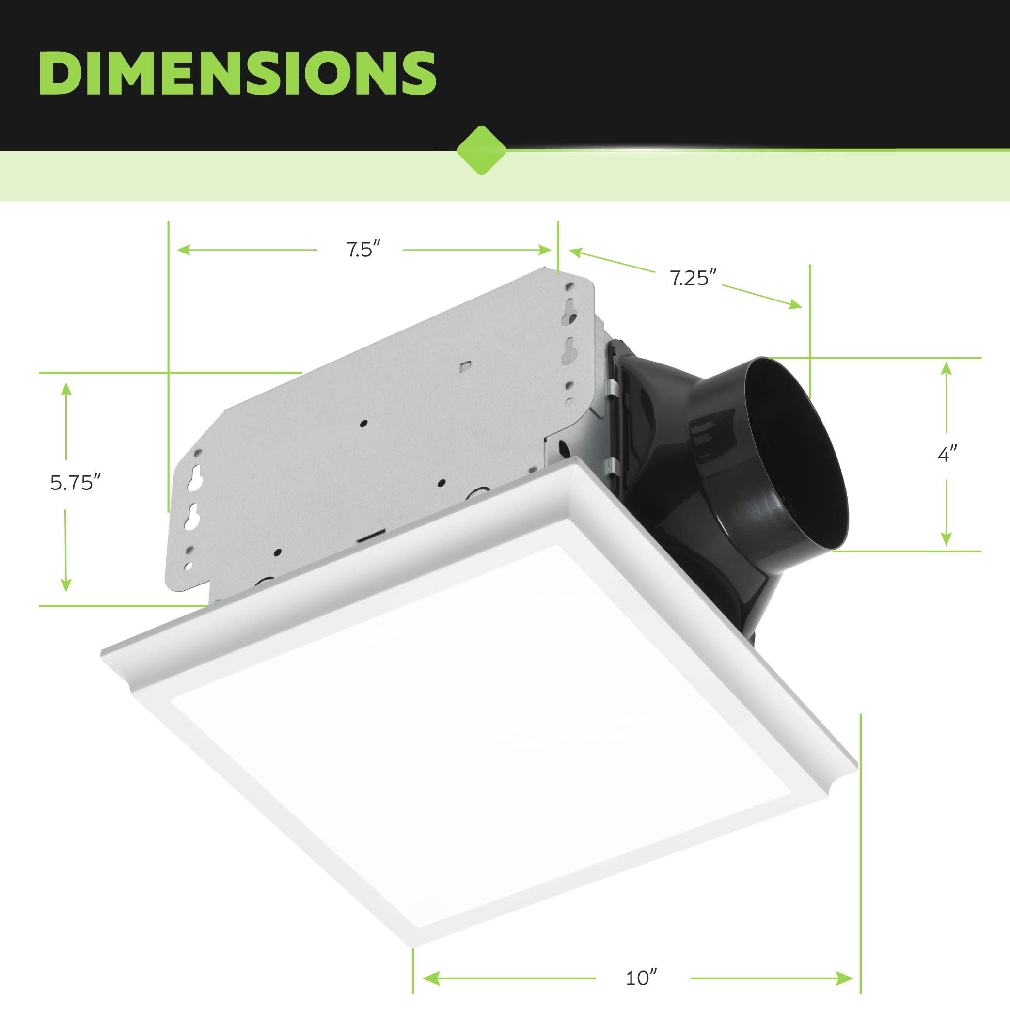 Homewerks 7141 50 G4 Bathroom Fan Integrated Led Light Ceiling Mount Exhaust Ventilation Ultra Quiet 0.7 Sones 50 Cfm, White
