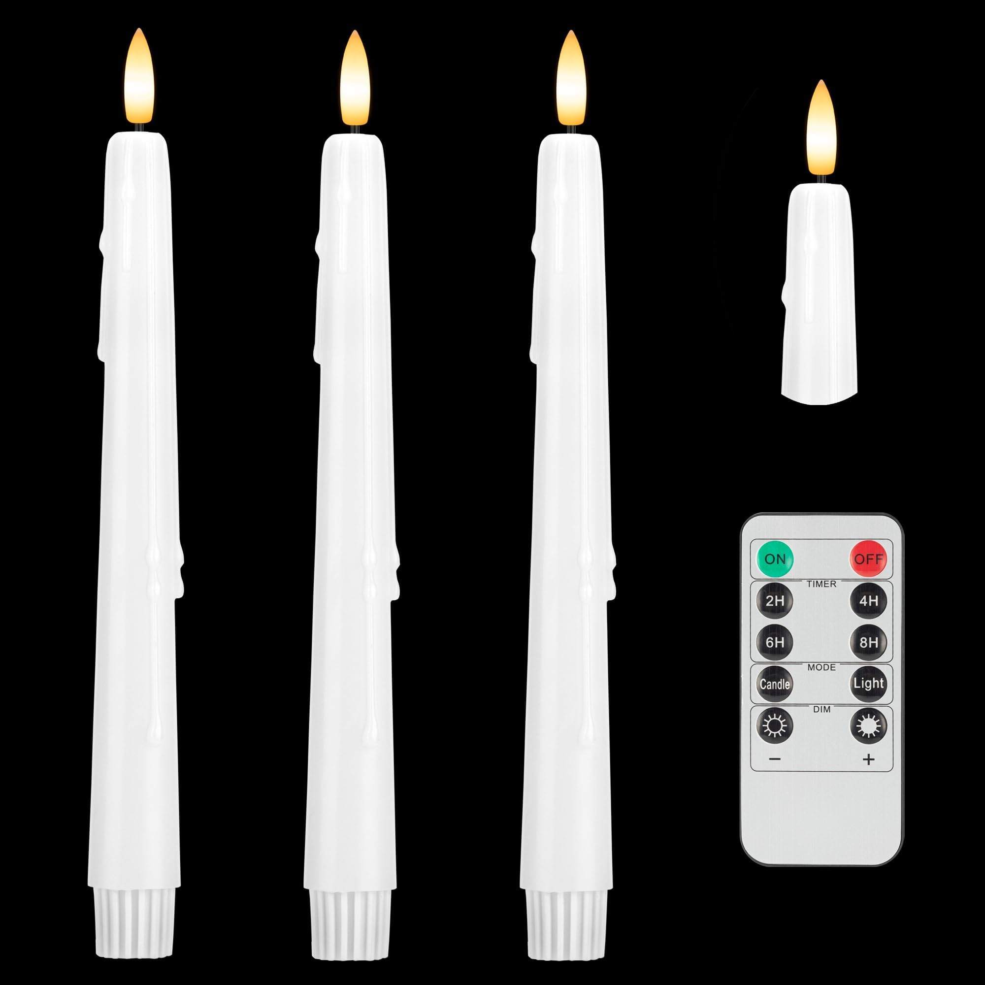 Sehnsy Dripless Flameless Taper Candles With Remote, Real Wax Battery Operated Led Candles Set With 3D Flickering Flame, 9.6'' R