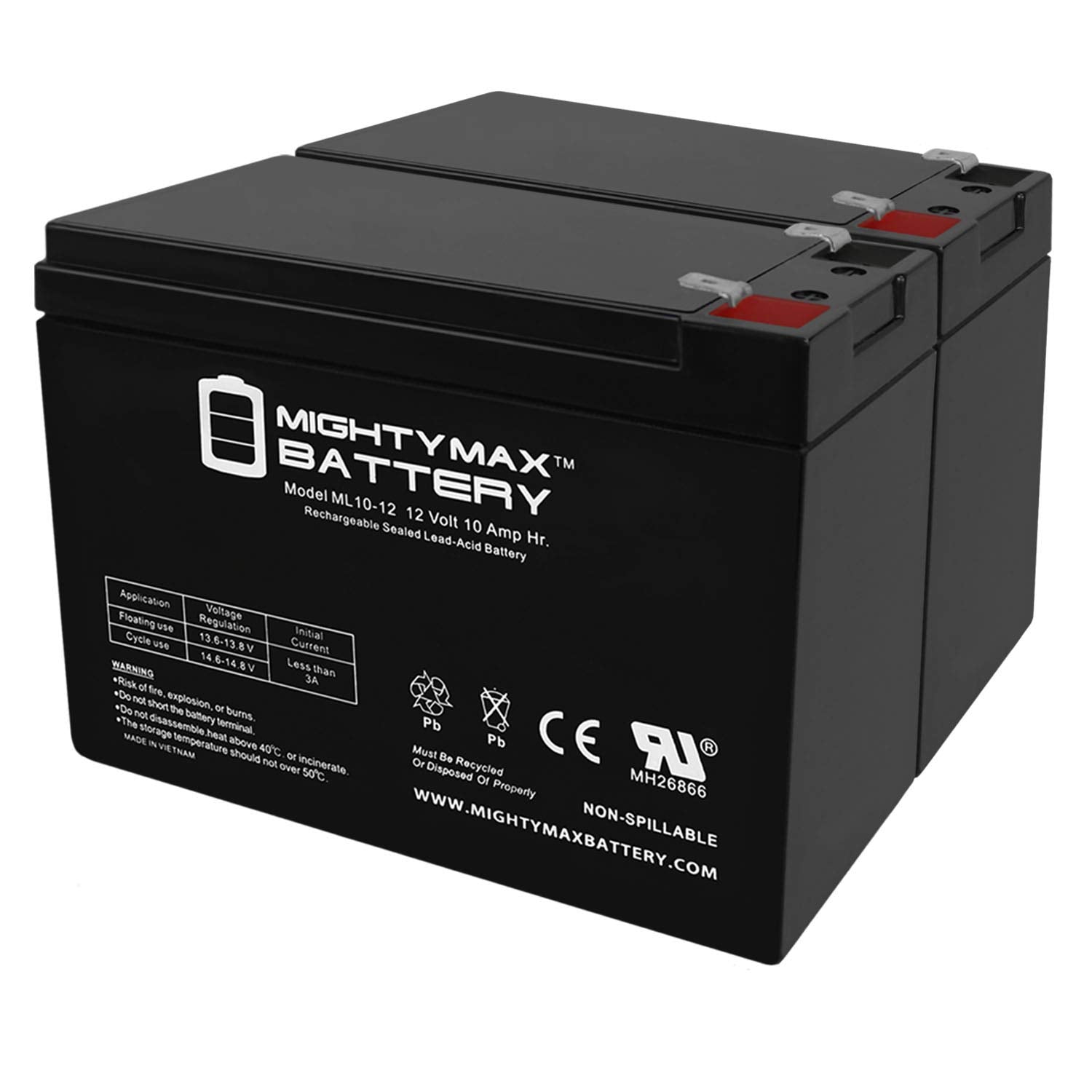 Mighty Max Battery ML10-12 - 12 VOLT 10 AH SLA BATTERY - PACK OF 2