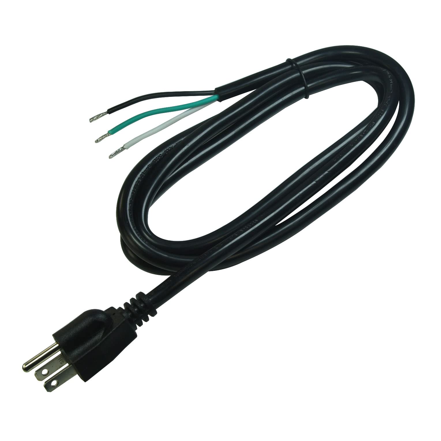 14 Awg Replacement Ac Power Cord With Open End  3 Prong 6 Ft Black Heavy Duty Extension Cable Pigtail, 14/3 Sjtw, Nema 5 15P,15A