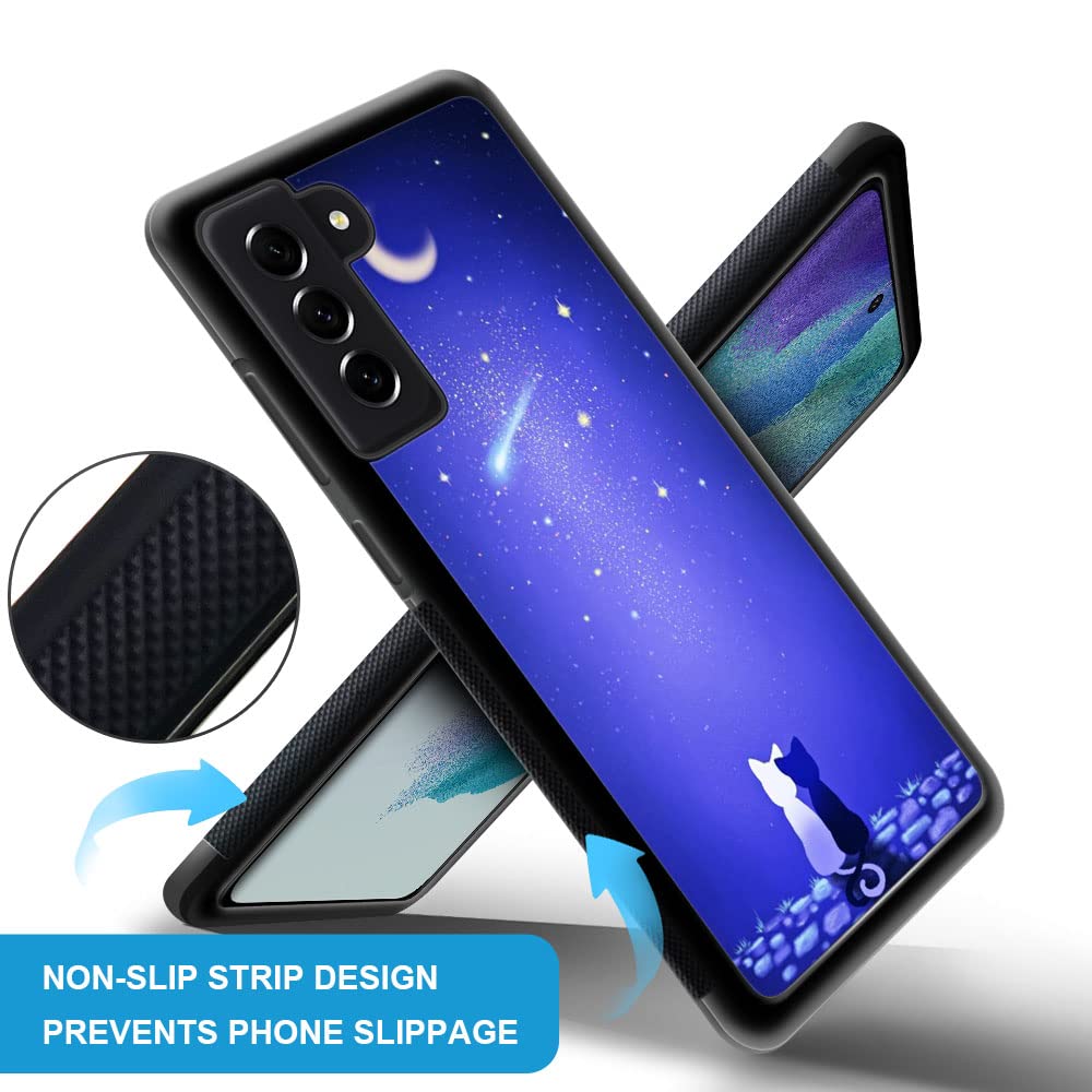 ZHEGAILIAN Samsung Galaxy S23 Phone Case Blue Moon Cat Shockproof Non-Slip Soft TPU PC Bumper 6.1 inch