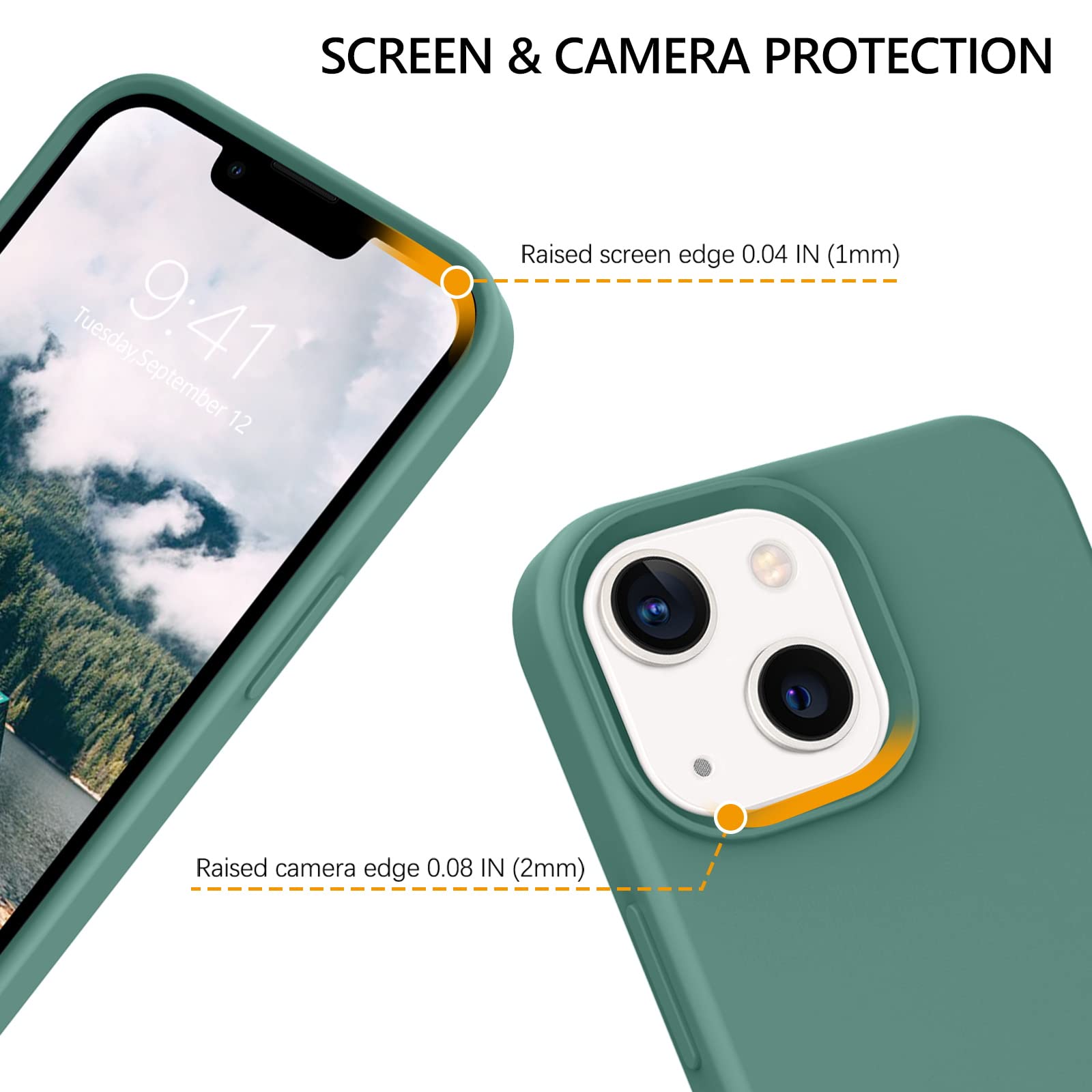 GUAGUA iPhone 13 Mini Case Liquid Silicone Shockproof with Microfiber Lining Pine Green 5.4 Inch