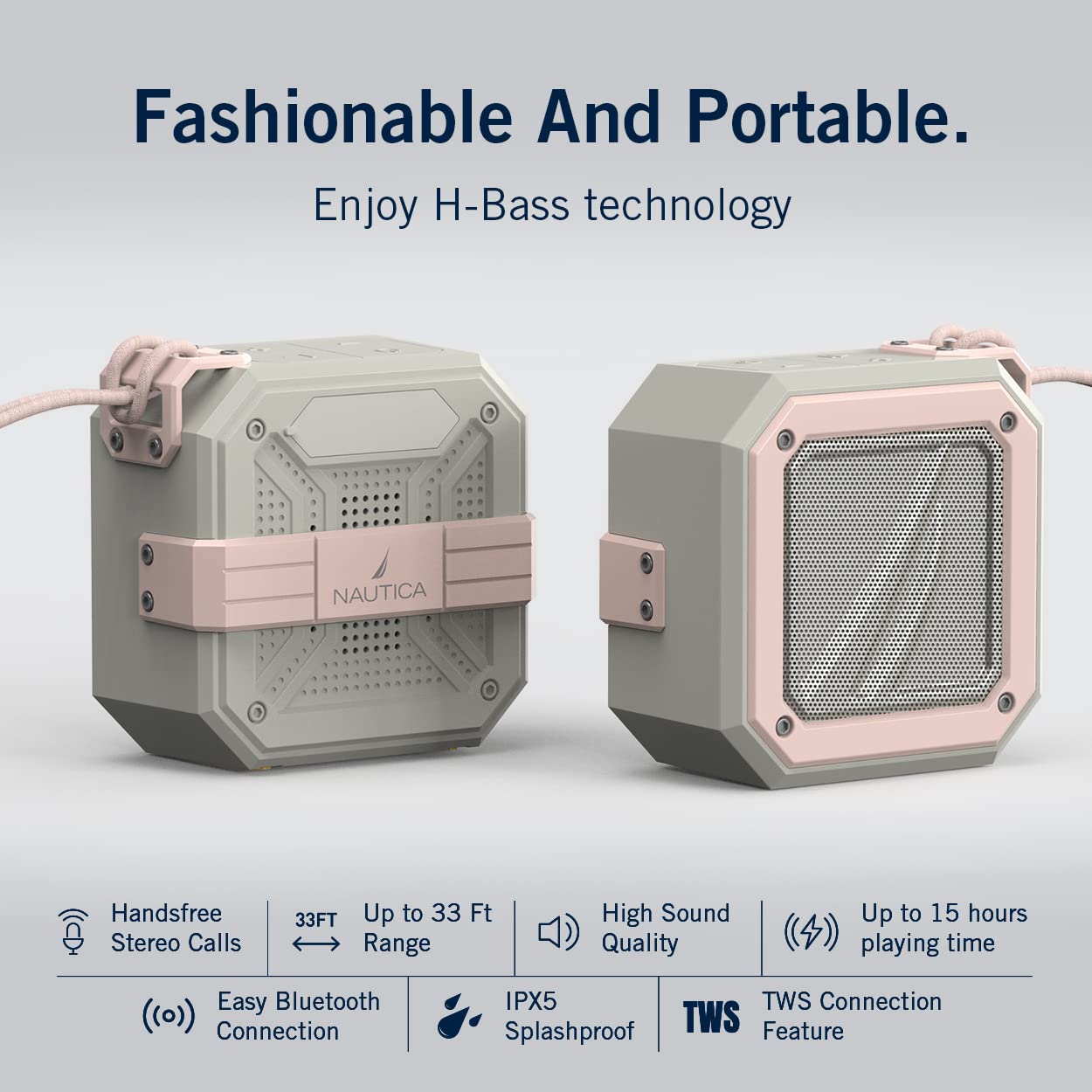 Nautica S100 True Wireless Outdoor Speaker, Portable Ipx5 Waterproof Bluetooth Speaker With 15H Playtime, 200-Day Standby & Tws