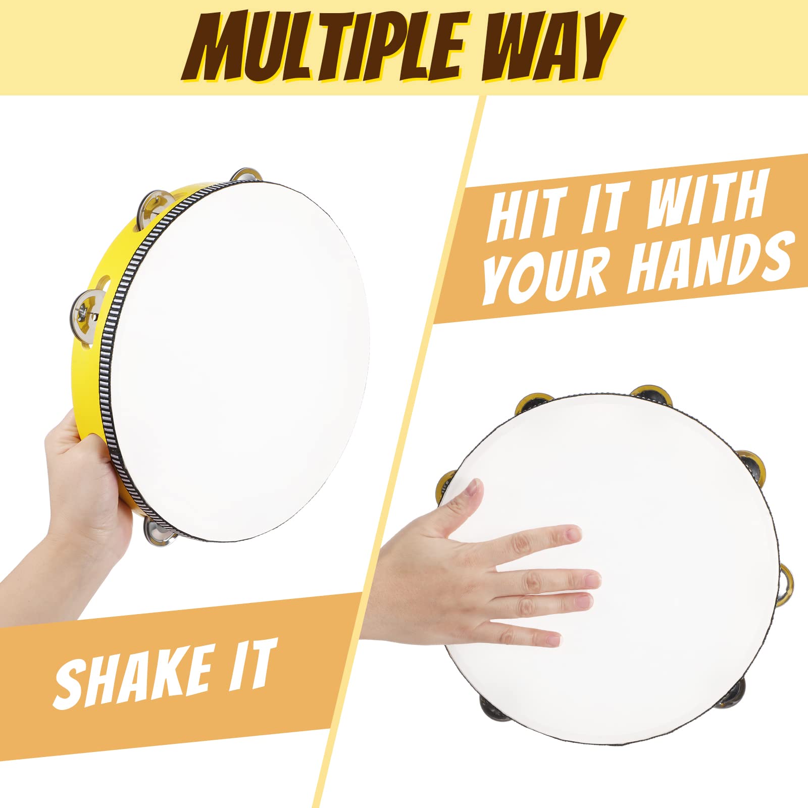 4 Pcs Tambourines For Adults 10 Inch Hand Held Drum Bell Birch Metal Jingles Single Row Wooden Tambourine Rhythm Educational Mus