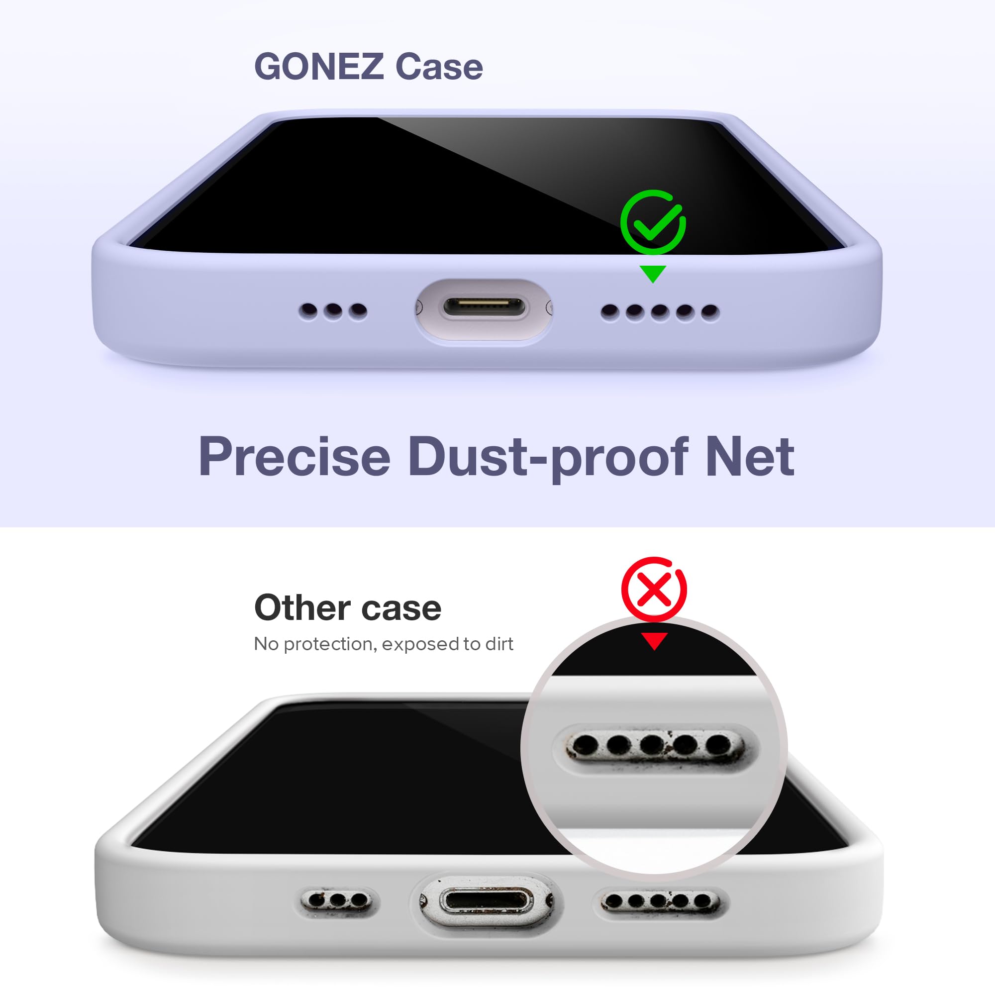 Gonez For Iphone 14 Case Silicone, With 2X Screen Protector + 2X Camera Lens Protector, [Soft Anti Scratch Microfiber Lining], L