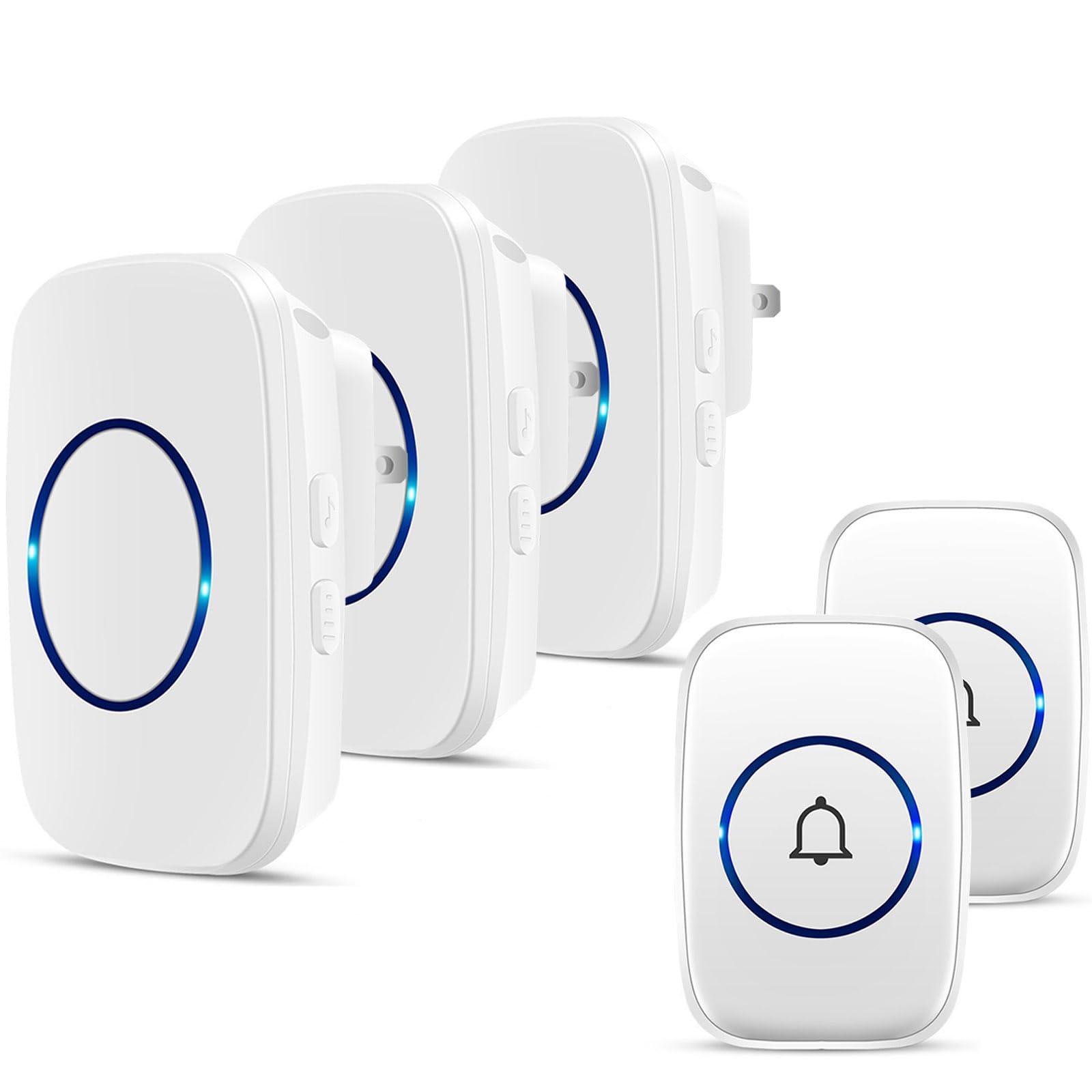 Wireless Doorbells, 1Plusone White Waterproof Door Chime Kits Includes Push Button, Plugin Receiver, Operating Over 1000 Feets 