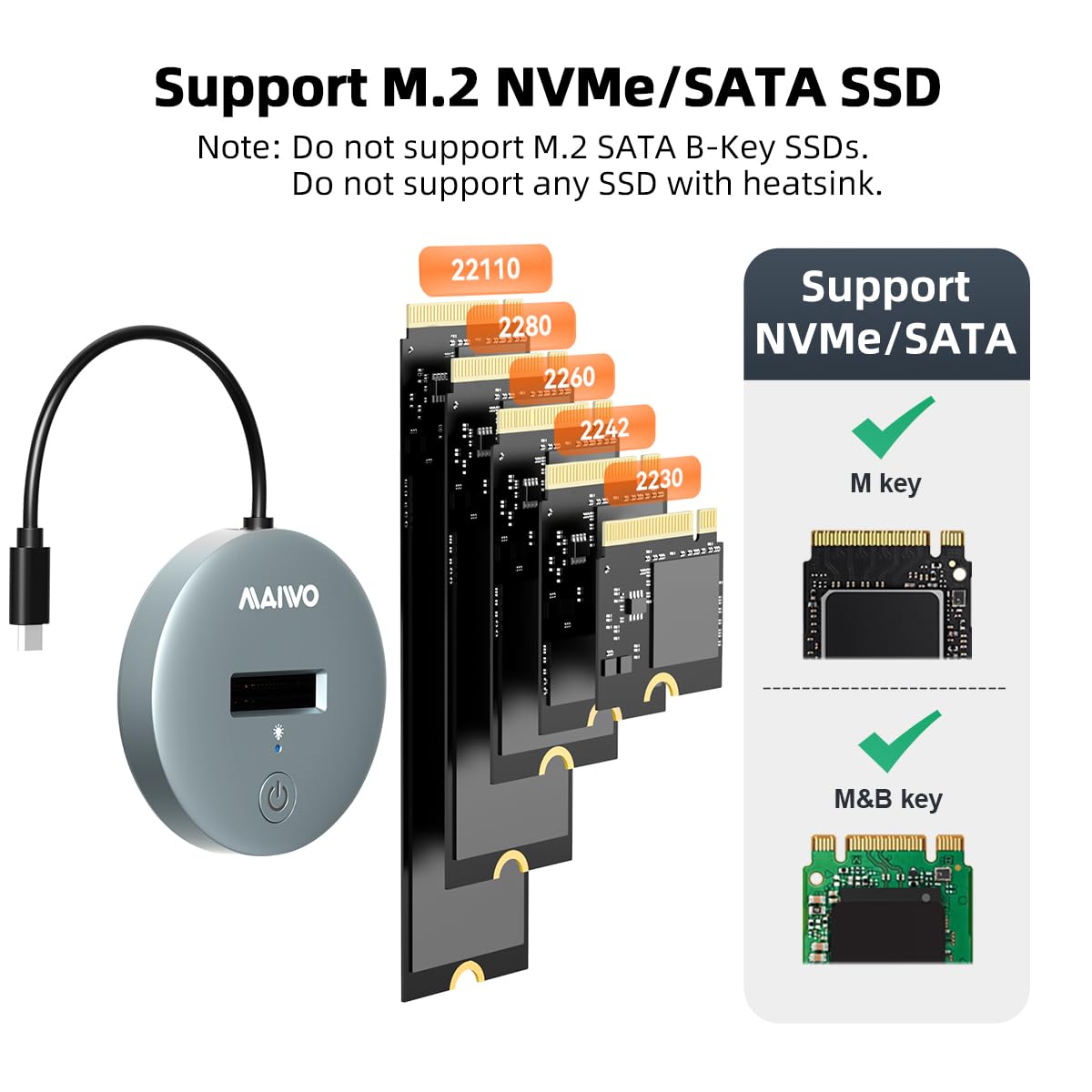 Maiwo M.2 Nvme Sata To Usb C Adapter, M.2 Pcie Nvme Ngff Sata Ssd Docking Station, Usb3.2 Gen2X1 10Gbps Speed With Uasp Trim, 4Tb Capacity, Tool Free M.2 Enclosure Case