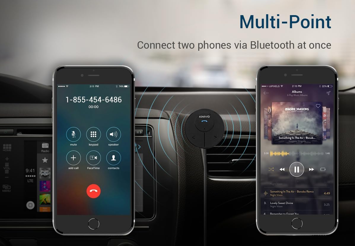 Kinivo Btc480 Hands Free Bluetooth Car Kit (For Cars With 3.5Mm Aux Input, Magnetic Mount, Dual Port Usb Charger, Multi Point Co