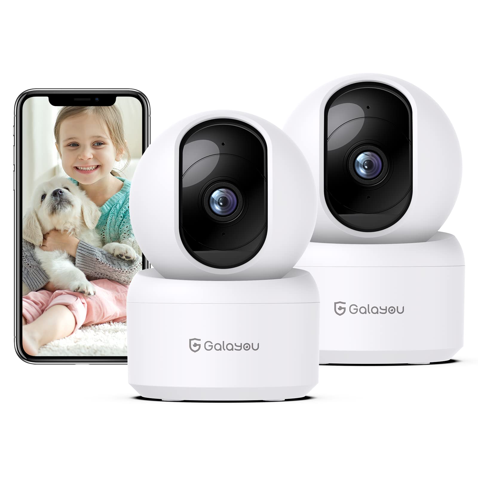 Galayou Indoor Security Camera 2K, Pet Camera, 360 Degree Wifi Home Security Camera For Baby/Elder/Nanny With Night Vision, Sire