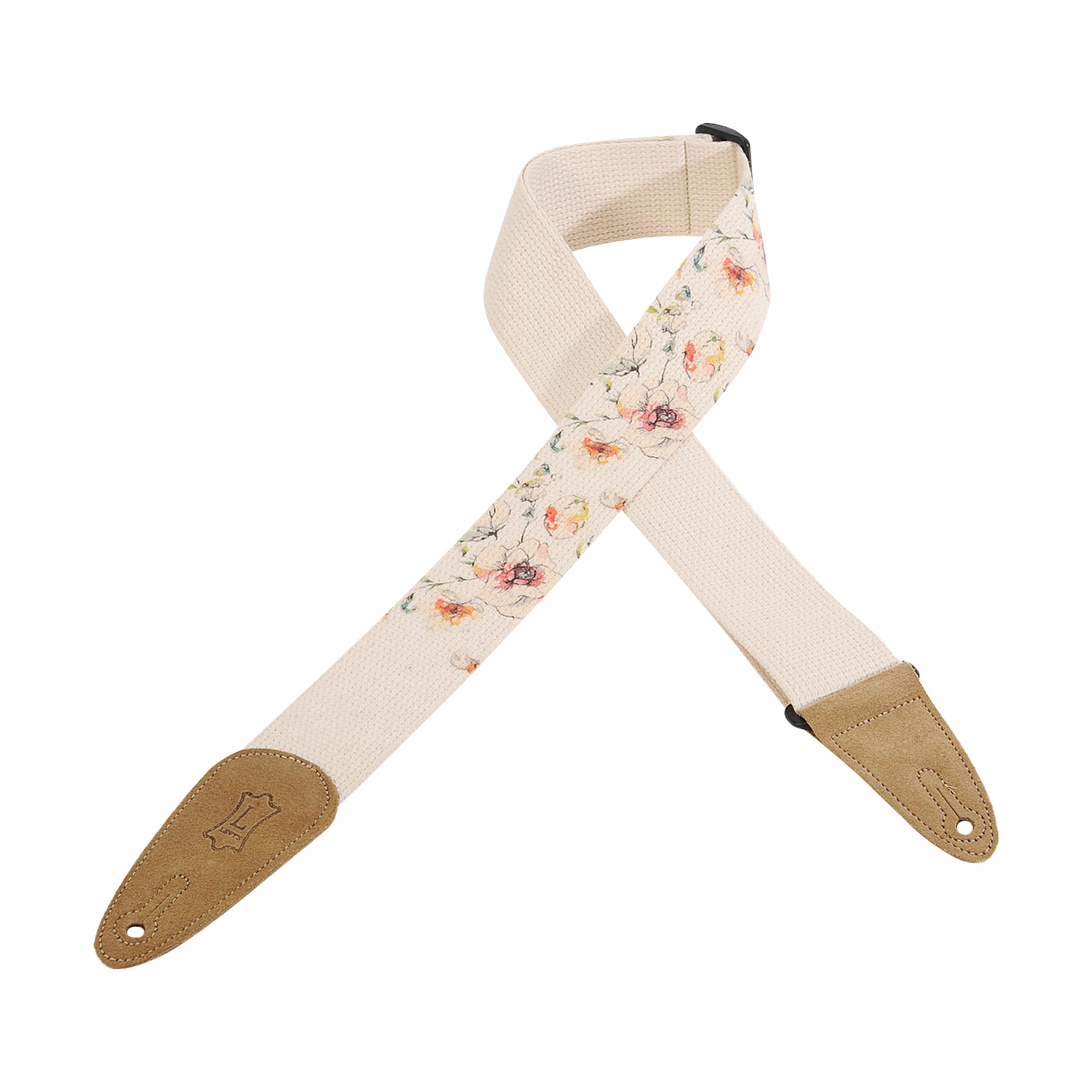 Levys Leathers 2 Cotton Guitar Strap with Decorative Print and Suede Ends. Triglide adjustable to 65 (MC8U005)