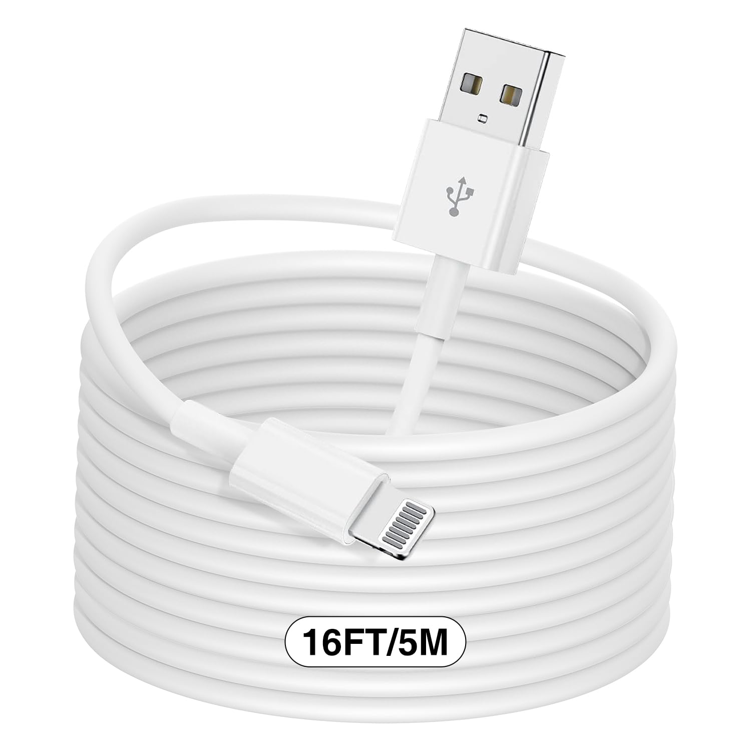 Qziiw [Apple Mfi Certified Iphone Charger Cable 16 Ft/5M, Extra Long Usb To Lightning Cable 15 Feet,Apple Charging Power Cord 16