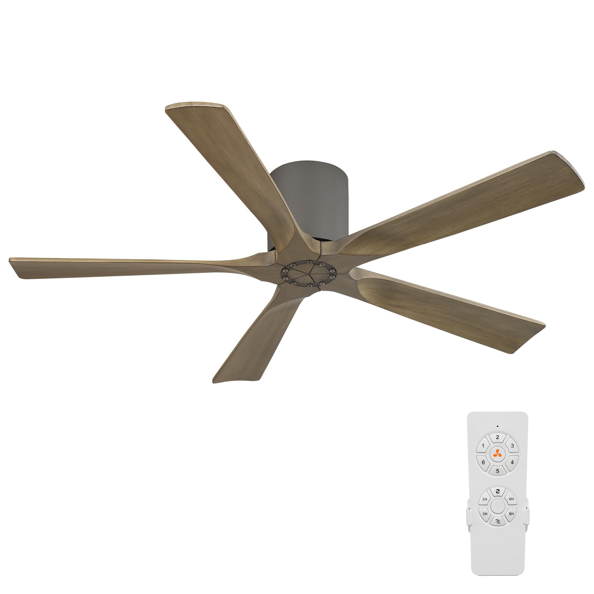 ELEHINSER 52 Inch Flush Mount Ceiling Fan without Light, Low Profile Modern Ceiling Fan with Remote, Quiet DC Motor, 6-Speed, Ti