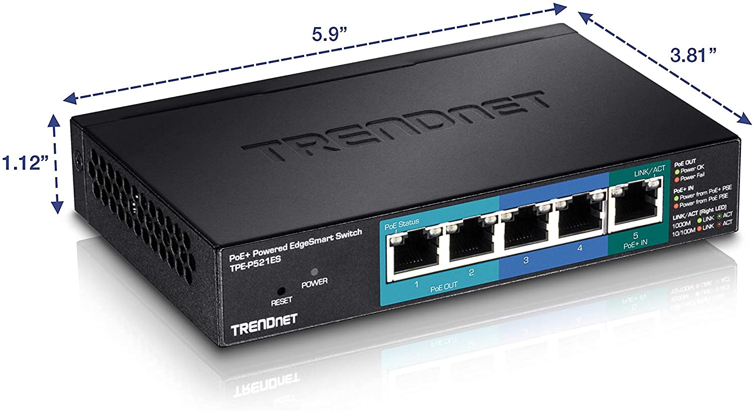 Trendnet 5 Port Gigabit Poe+ Powered Edgesmart Switch With Poe Pass Through, 18W Poe Budget, 10Gbps Switching Capacity, Managed