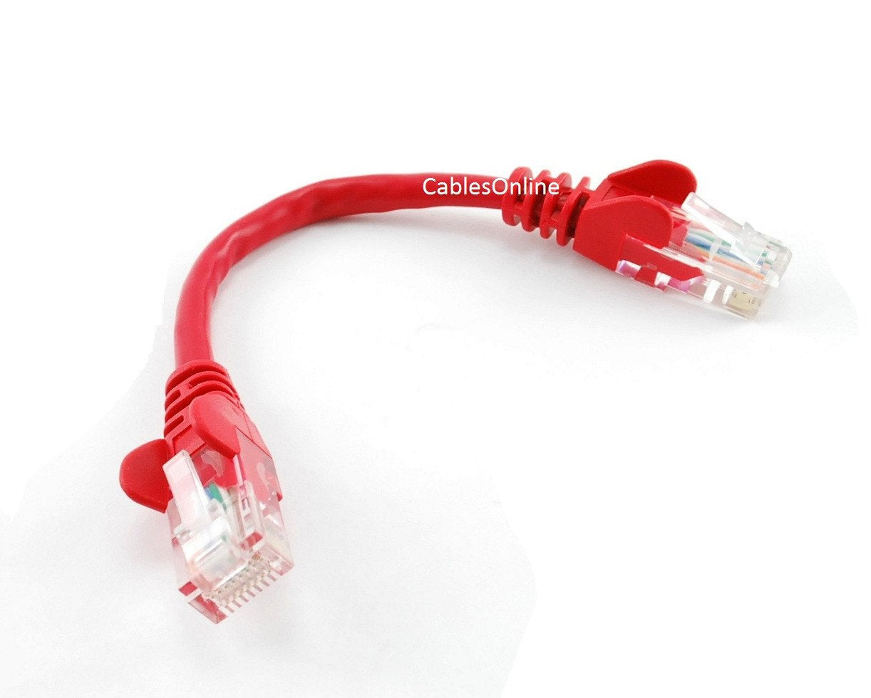 Cablesonline 10-Pack 6-Inch (0.5Ft) Cat5E Utp Ethernet Rj45 Full 8-Wire Red Patch Cable, (U-000Rd-10)