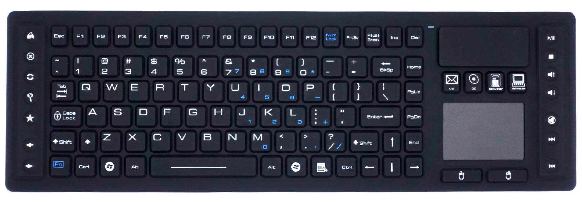 DSI RF Wireless Keyboard with Touchpad IP67 Waterproof Silicone Black TBK104