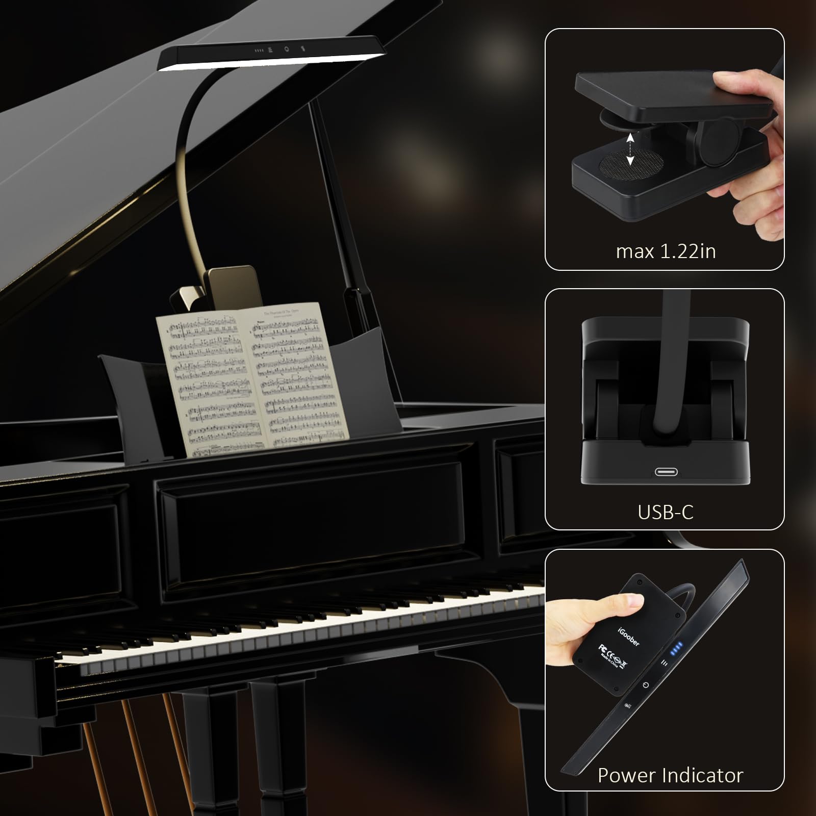 Professional 47 Led Rechargeable Music Stand Light - Eye Caring Clip On Piano Lights, 4 Color & 3 Brightness, Usb-C, Up To 110 H