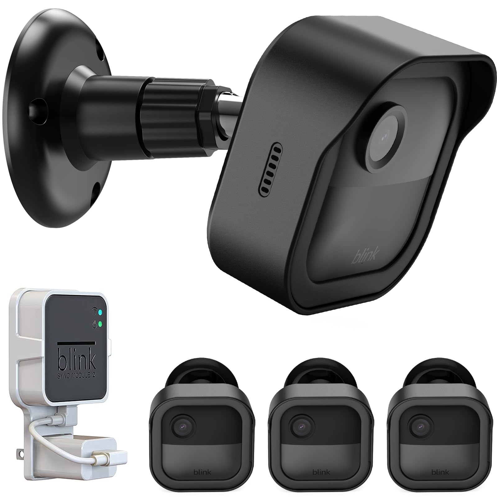Wall Mount For Blink Outdoor 4 (4Th Gen) And Blink Outdoor (3Rd Gen), 3 Pack Weatherproof Protective Housing And 360 Degree Adjustable Mount With Sync Module 2 Mount (Blink Camera Not Included, Black)