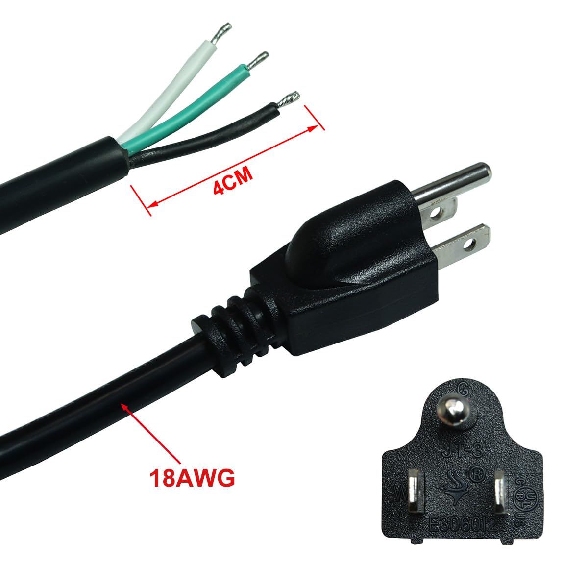 18 Gauge 3 Prong Nema 5 15 Plug Heavy Duty Cord Us Sjtw Replacement Power Supply Cable 10A 125V Pigtail For Power Tools And Ac A
