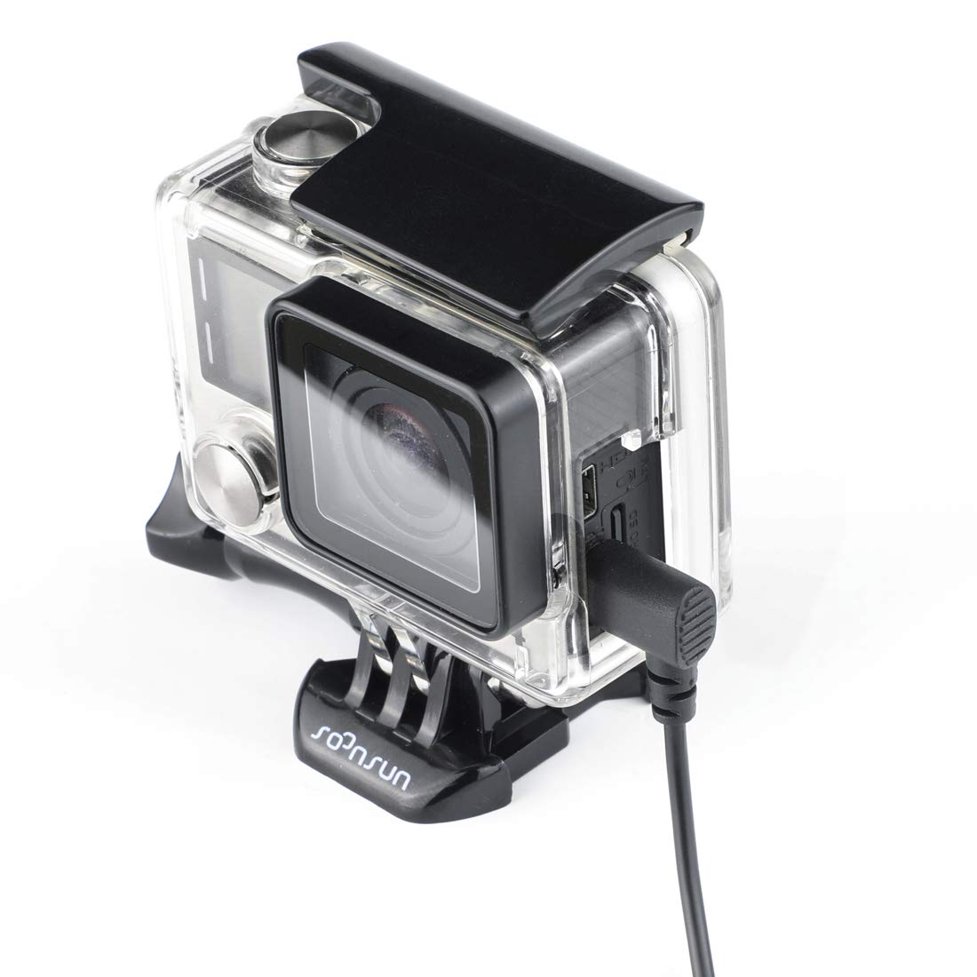 Soonsun Skeleton Housing Protective Case With Quick Release Buckle + 6.5Ft Lavalier Lapel Clip On Microphone Mic For Gopro Hero4