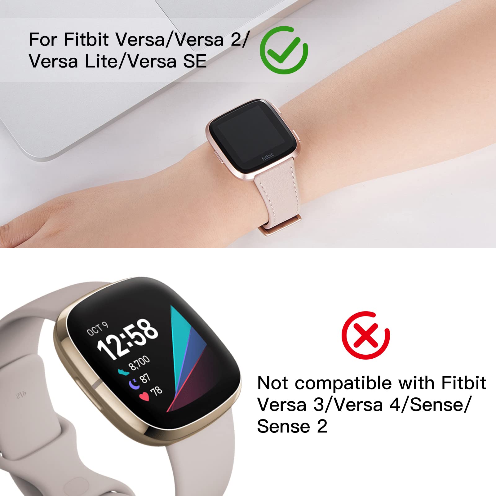 Wfeagl For Fitbit Versa Band, Top Grain Leather Band For Fitbit Versa Fitness Smart Watch (Black Band + Black Buckle)