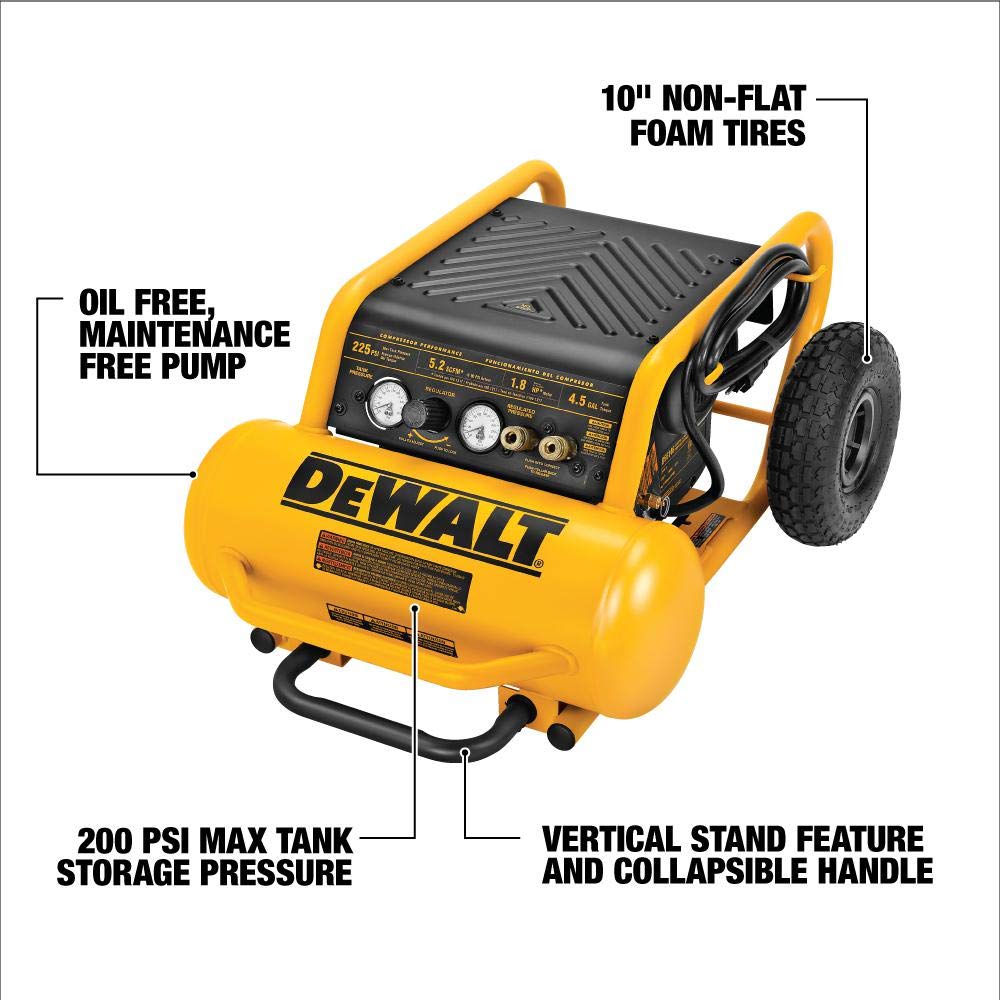 Dewalt D55146 1.6 Hp Continuous 200 Psi, 4.5 Gallon Compressor, 17 X 33.75 X 24.5