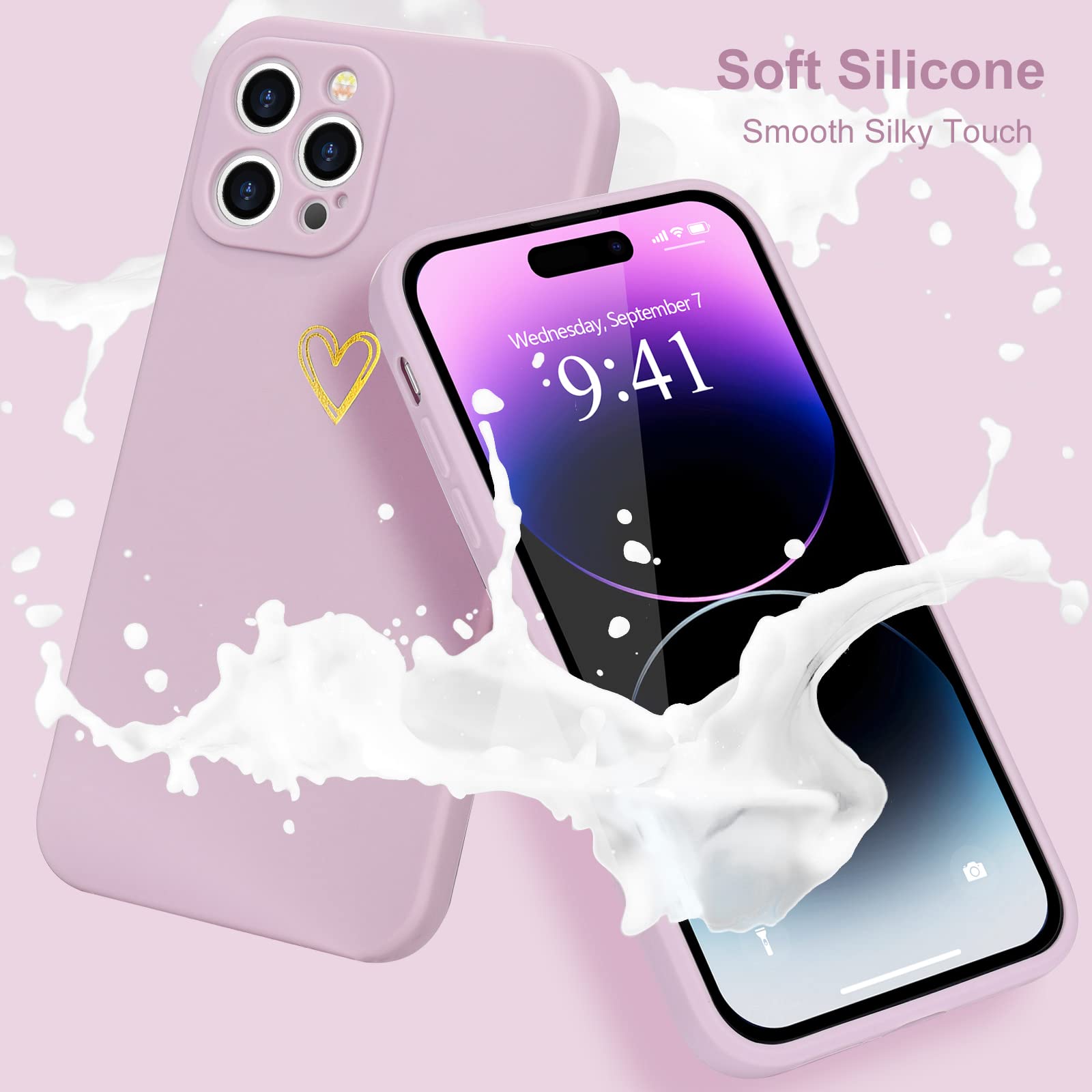 Wirvyuer For Iphone 14 Pro Max Case Cute Slim Shockproof Phone Case With Wireless Charging Support And Protection, Purple