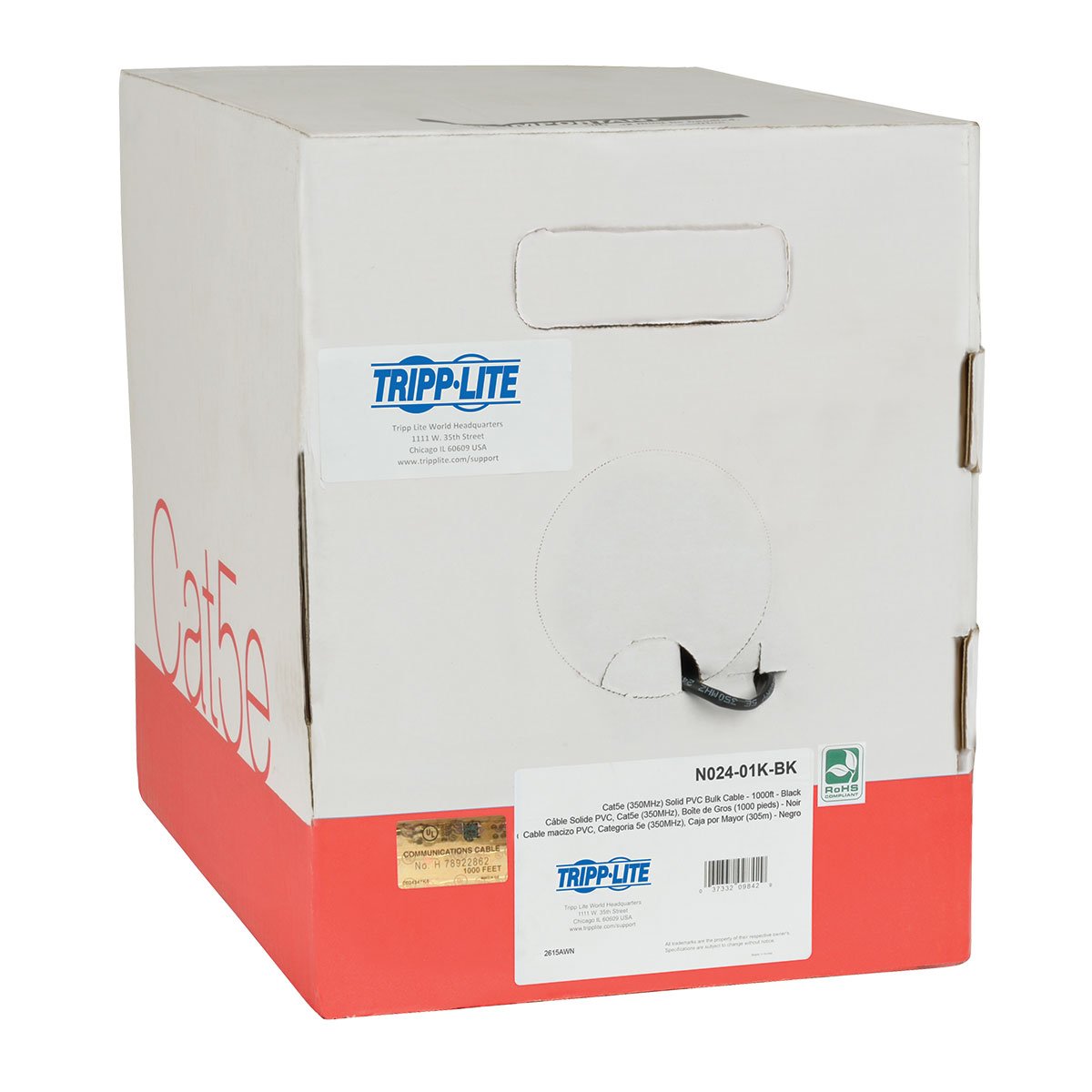 Tripp Lite Cat5/5E Bulk Solid Core Cable, Plenum Rated Pvc (Cmp), 350 Mhz, Black, 1000 (N024 01K Bk)