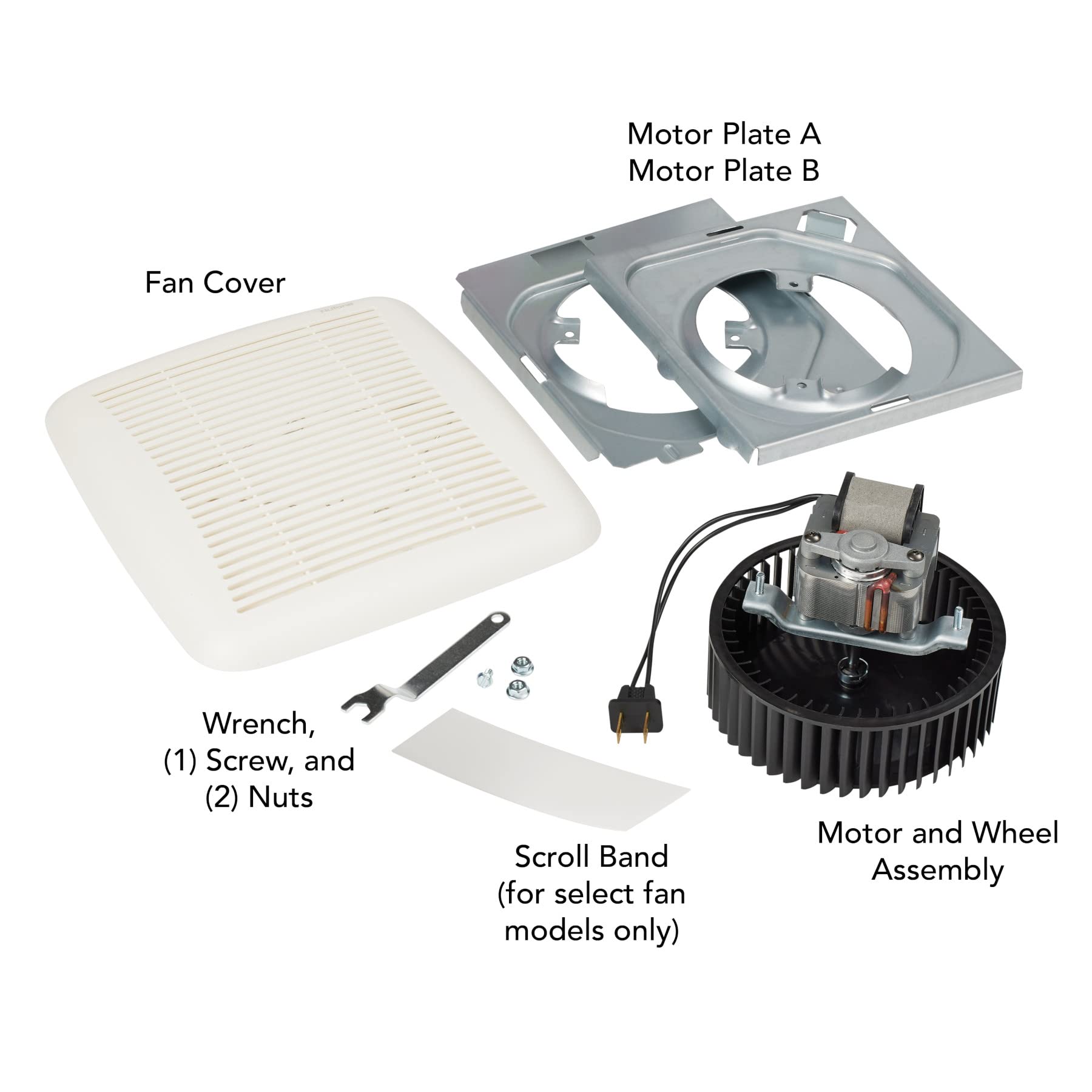 Broan Nutone Bkr60 Quickkit Ultra Quiet Bath Fan Replacement Motor And Cover/Grille, 60 Cfm, 20% More Power, White