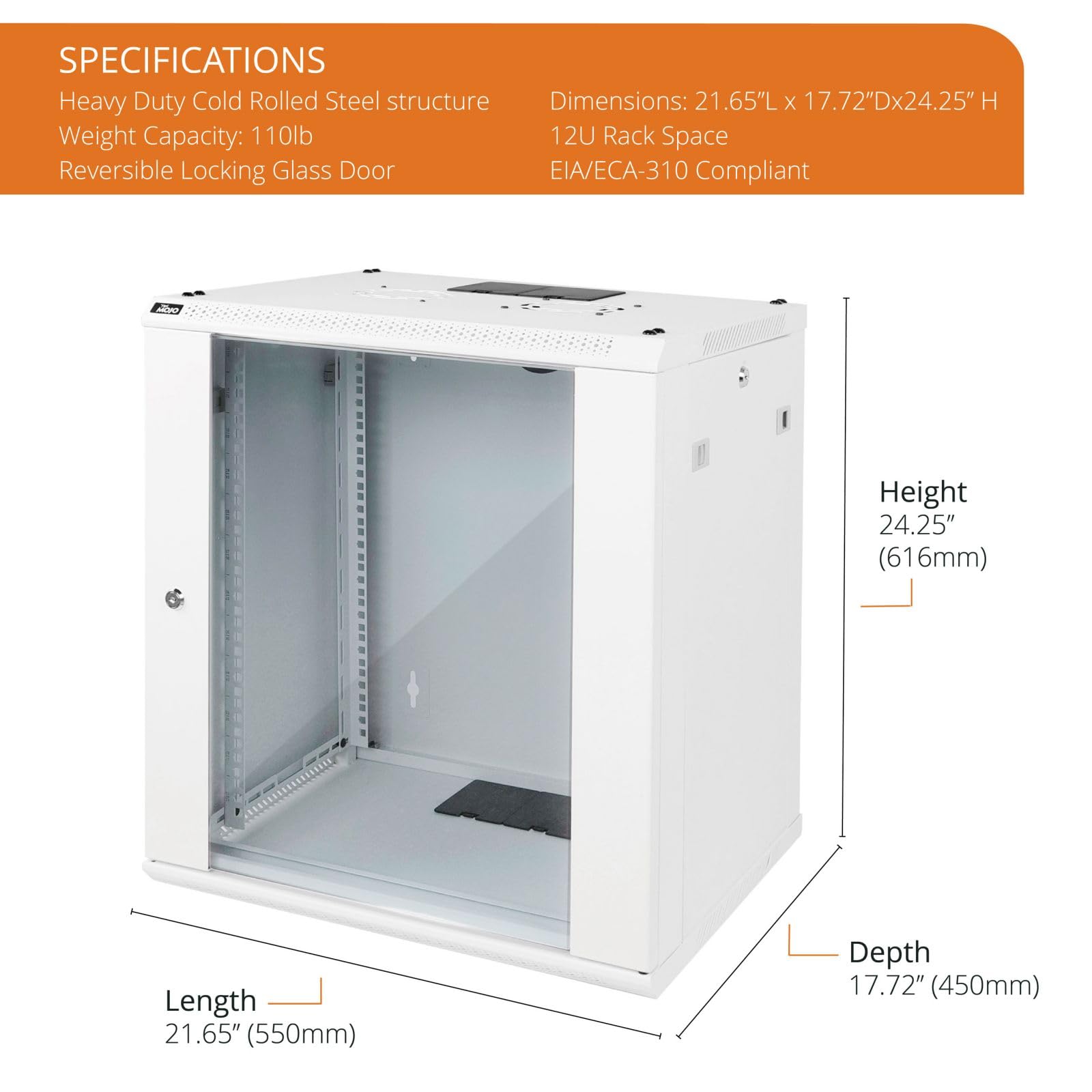 Tecmojo 12U Wall Mount Rack Network Cabinet For 19'' It Equipment,With Lockable Glass Door And Side Panels,Cooling Fan,17.7Inch