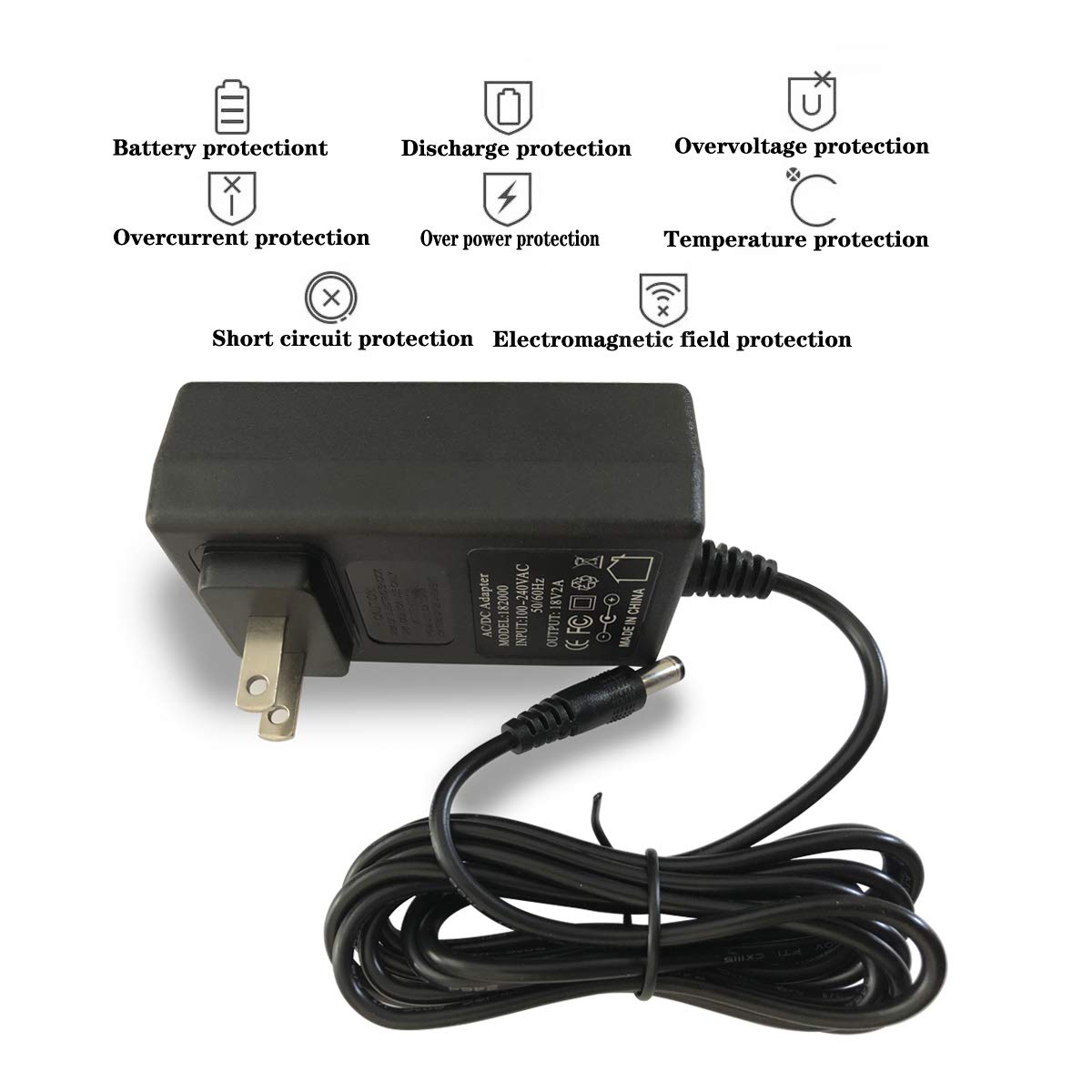 18V 2A 36W Ac/Dc Power Supply Adapter, Wall, Center Positive Dc Plug 5.5X2.1Mm 5.5Mmx2.5Mm Compatible For 18 Volt 1A 1.1A 1.2A 1.3A 1.4A 1.5A 1.6A 1.7A 1.8A 1.9A 2A 1000Ma~2000Ma Equipment (6 Ft)