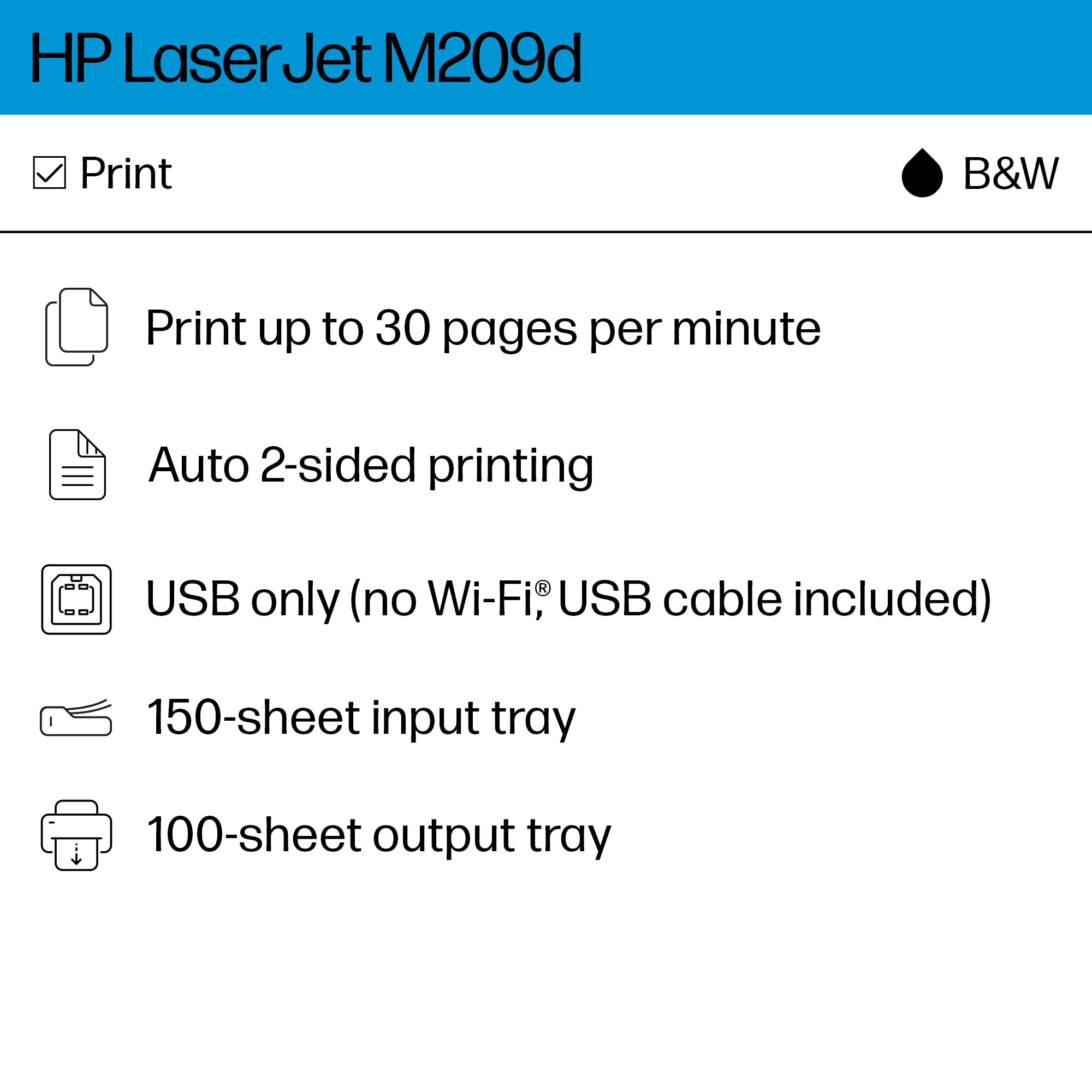 Hp Laserjet M209D Laser Printer, Black And White, Automatic Duplex, Usb Connection Only (Cable Included), Ideal In Home Office (