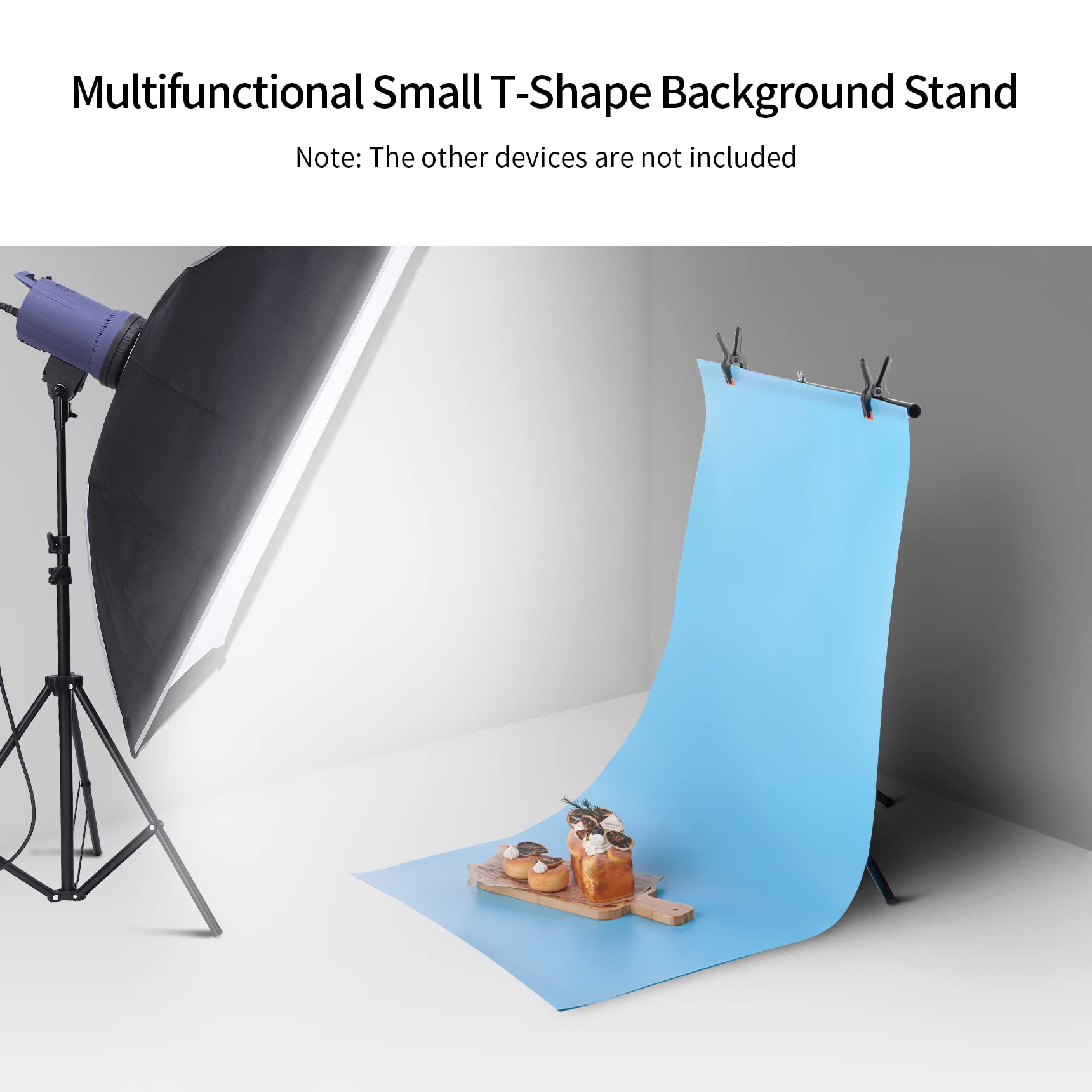 Selens Photography Backdrop Stand 30 Inches Small T Shape Support Light Stands Mini Holder For Photo Studio Tabletop Desktop Background Paper, T Shape Background Support Stand Crossbar With 2 Clamps