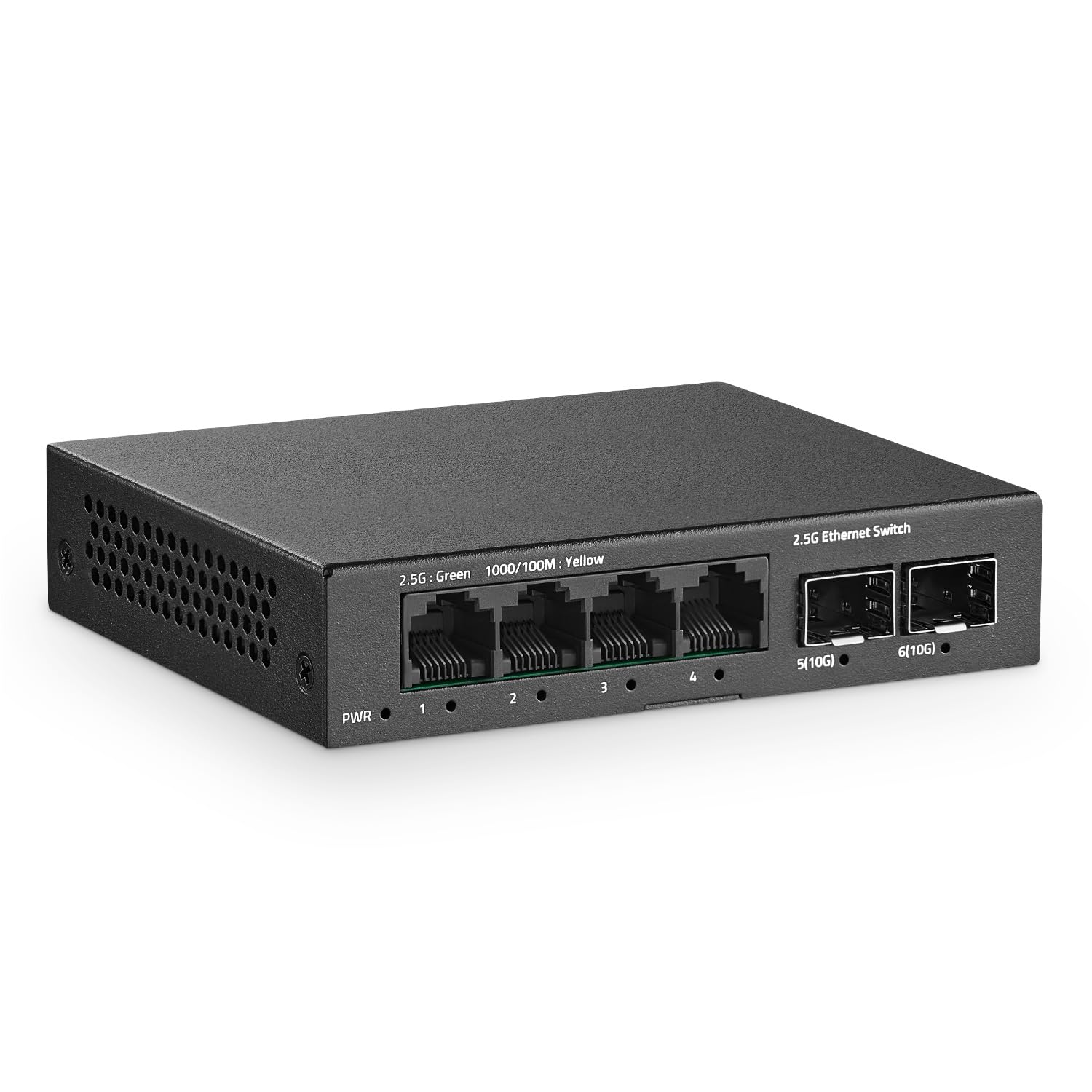 Yulinca 6 Port 2.5G Unmanaged Switch, 4 X 2.5Gbase T Ports With 2 X 10G Sfp+, Metal Mini Case, 60Gbps Switching Capacity, Fanles