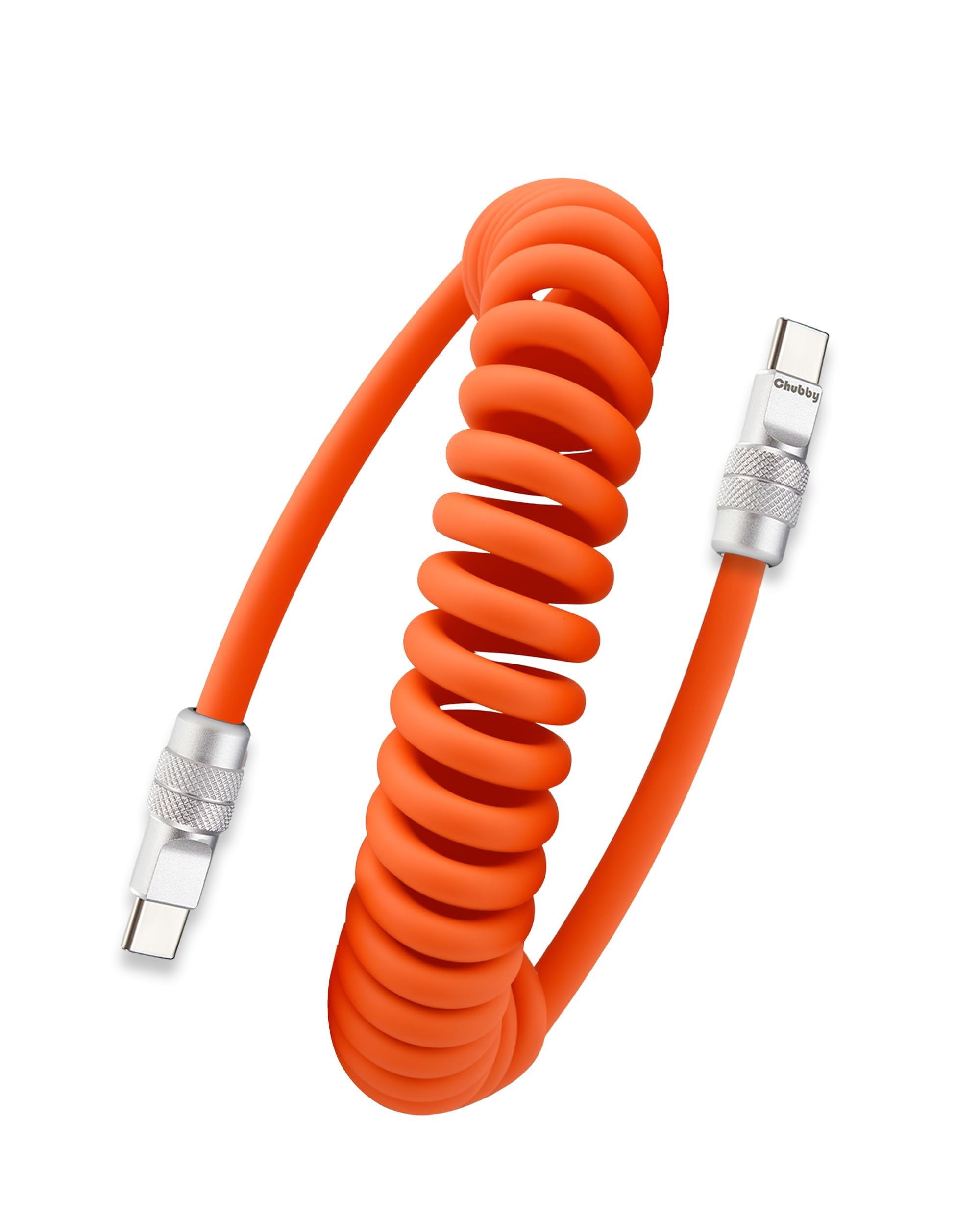 chubbycable Coiled USB C Cable 240H SagFree Charging Cable, 1 Pack, Orange